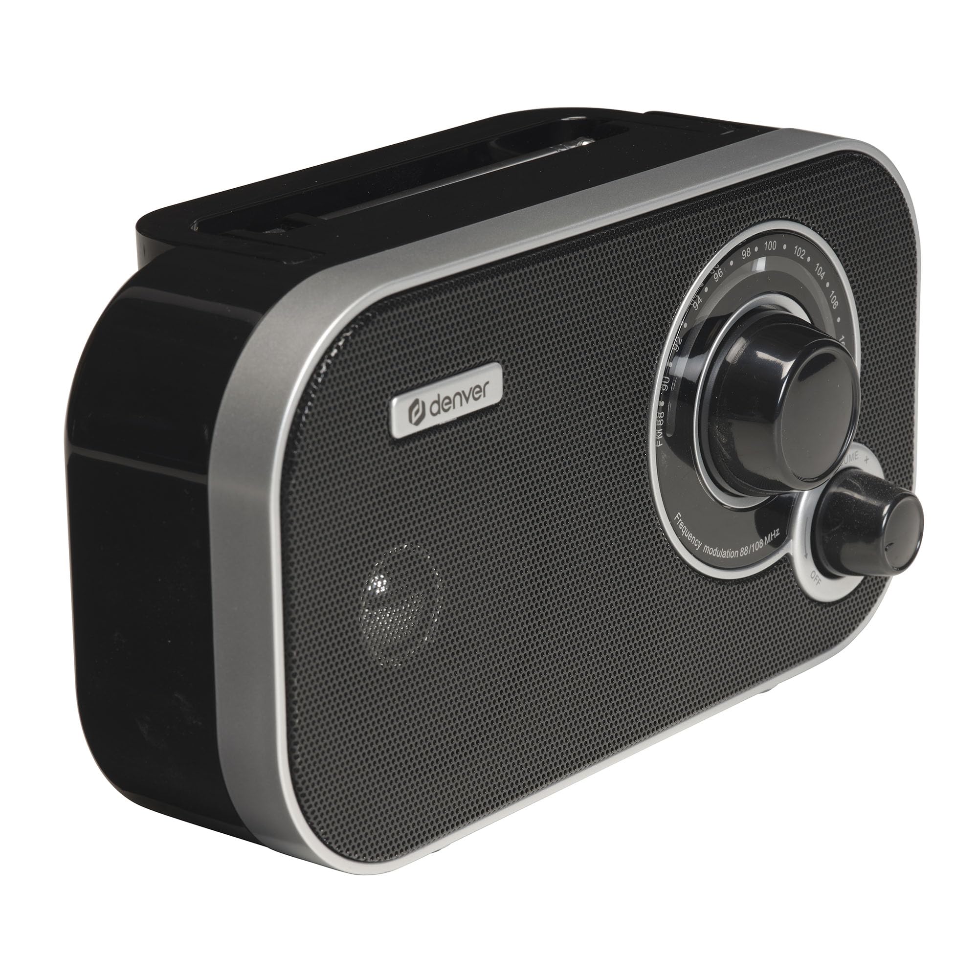 Denver TR-51W FM Koffer Radio – Tragbares Retro Mini Radio mit analoger Sendersuche – Netz- und Batteriebetrieb – Kompakte Bauweise und klarer Klang