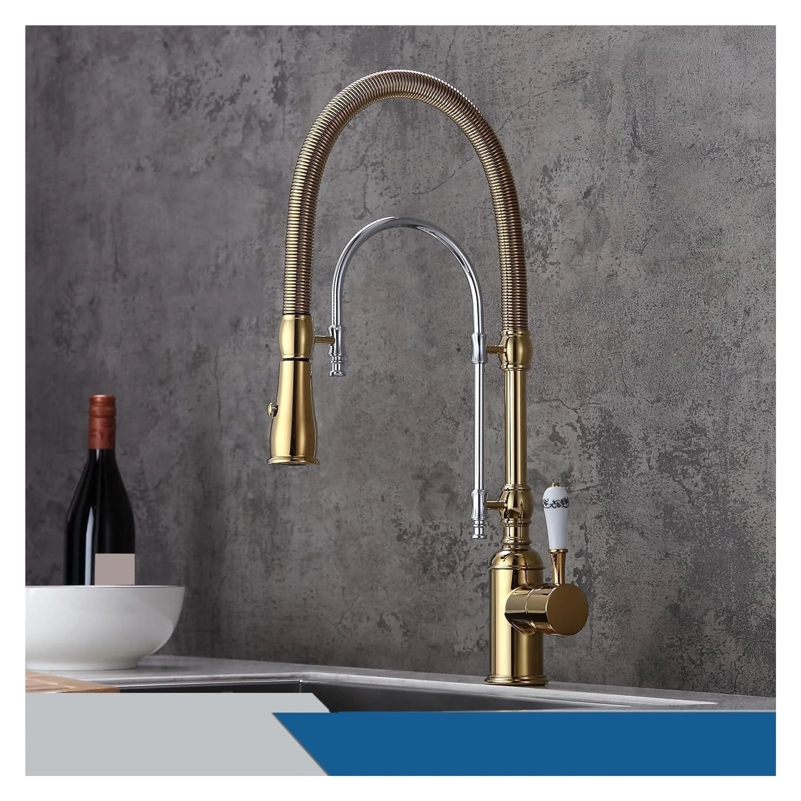 Jvddi Gold Chrome Pull Down Kitchen Sink Faucet Hot & Cold Mixer Crane Tap With Dual Spout Deck Mounted(Gold Chrome)