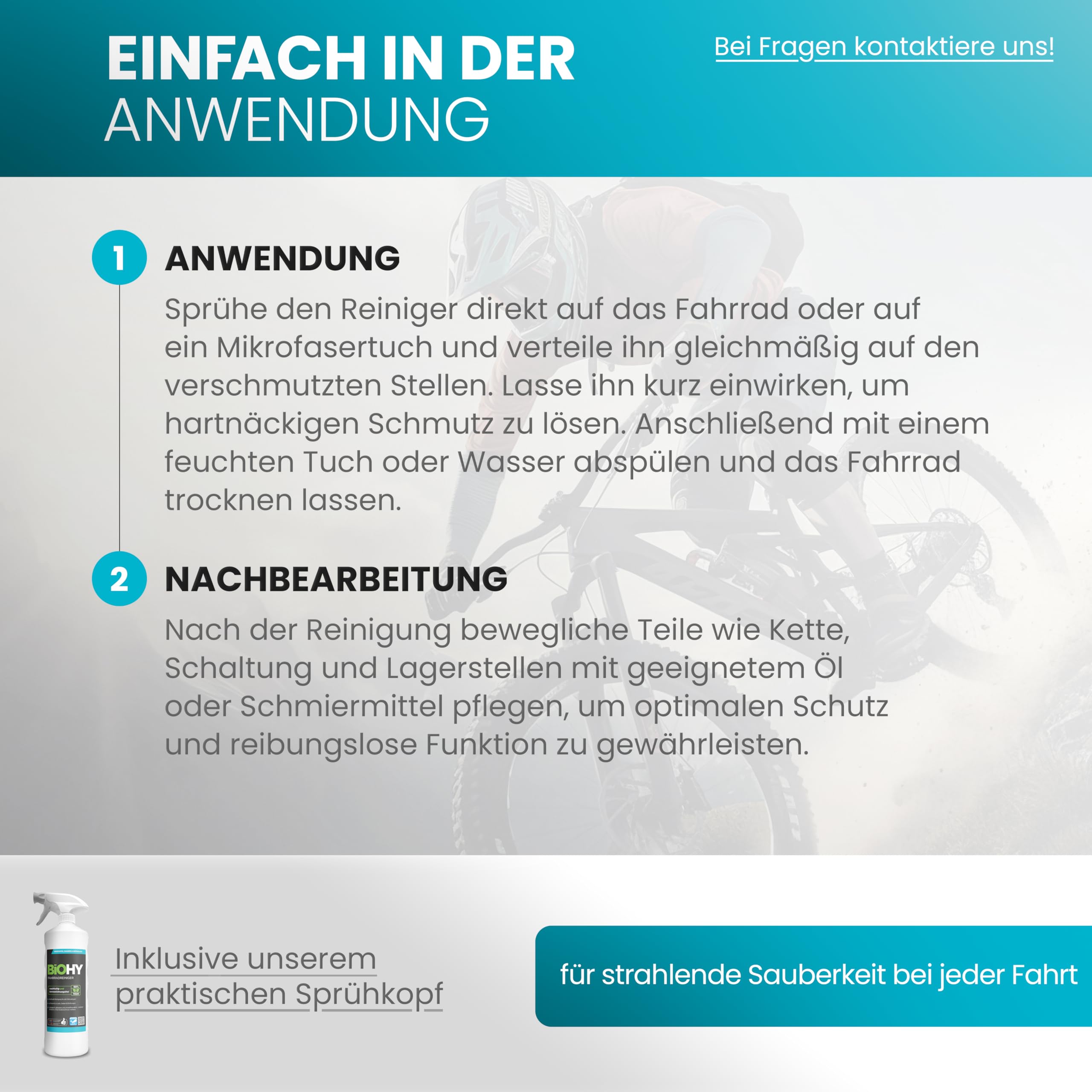 BiOHY Limpiador de bicicletas (6 x 1 litro) | Espuma altamente eficaz | Biodegradable | Ideal para bicicletas eléctricas y todas las bicicletas | Spray de limpieza