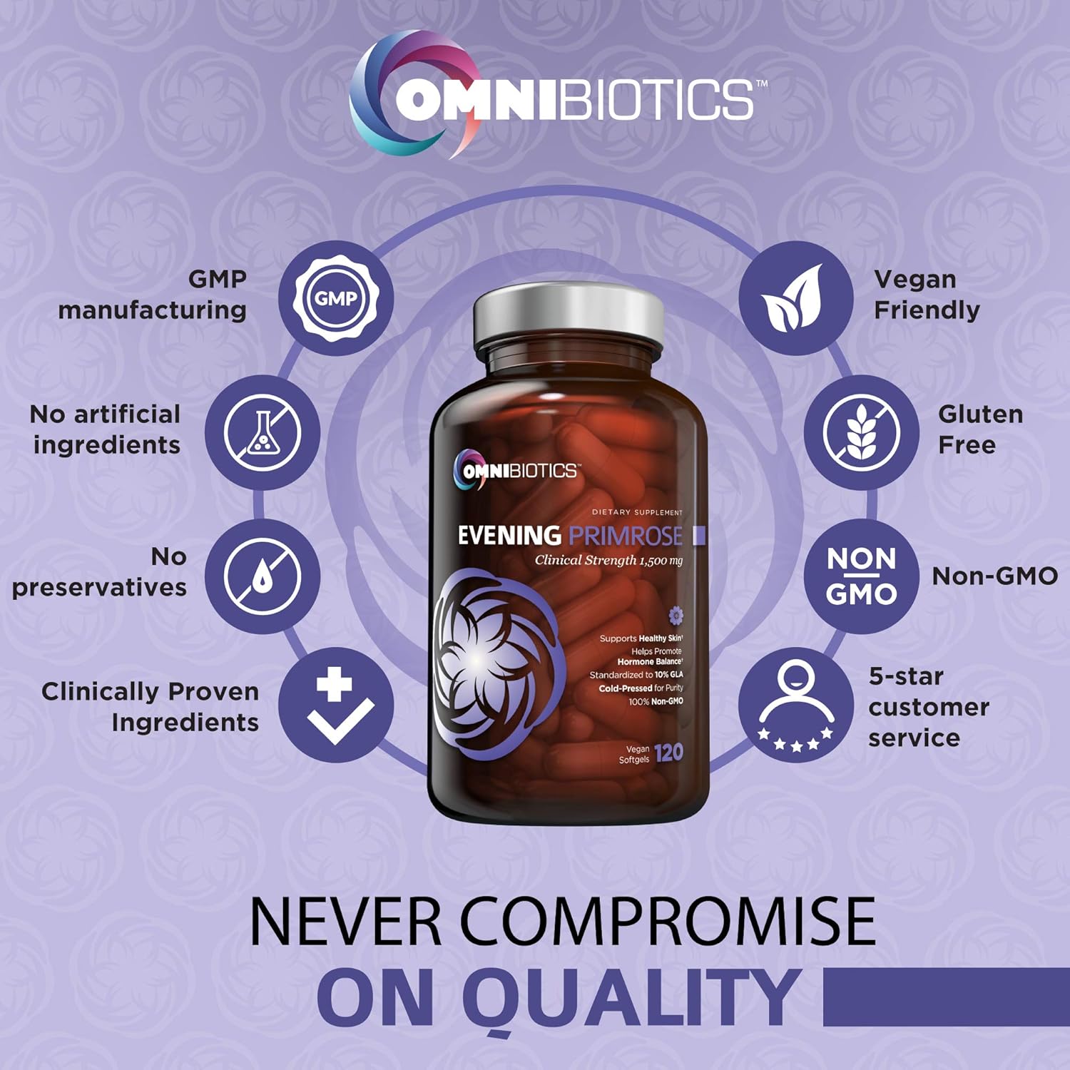 Organic Evening Primrose Oil | Clinical Strength 1,500 mg | 10% GLA | Cold-Pressed, Non-GMO | Hormone Balance for Women | Menopause and PMS Relief | 120 Vegan softgel Capsules : Health & Household