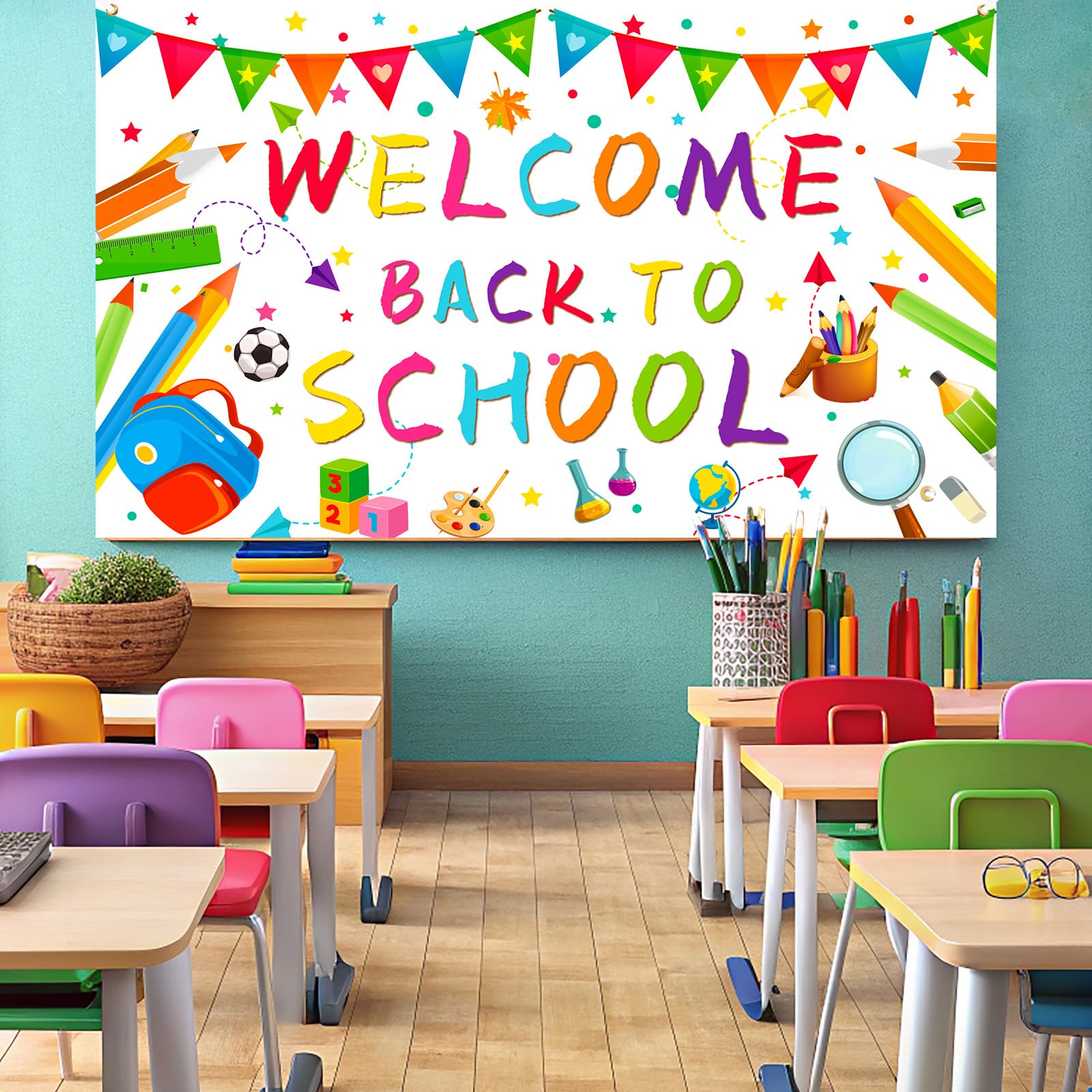 Boho 'Welcome Back To School' Banner – 1,8x1,1 M, Aus Polyester, Für Klassenzimmer, Schulanfang, Kindergarten & Fotohintergrund