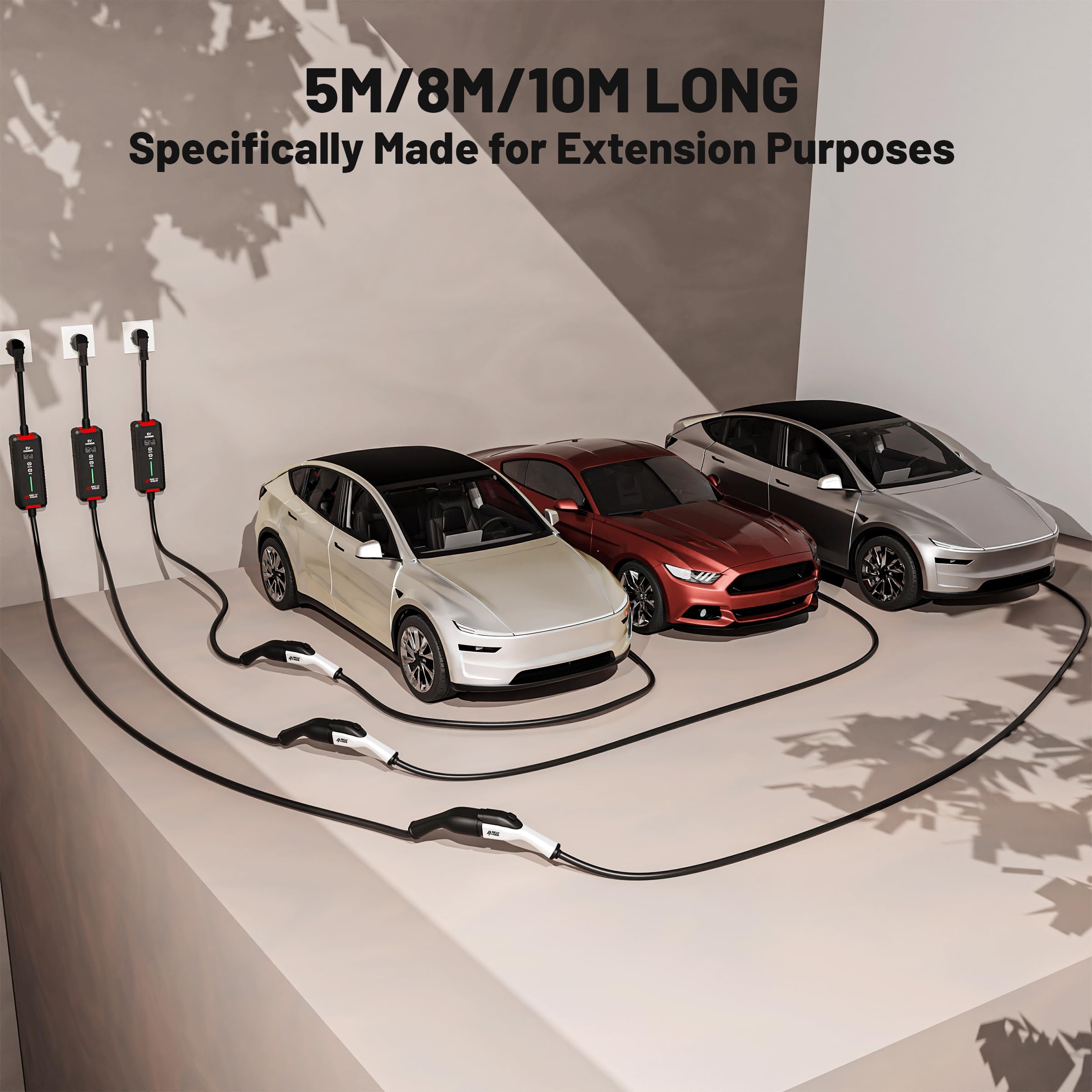 Prolunga per Cavo di Ricarica Veicolo Elettrico Tipo 2, 7 kW | 32 A, 1 Fase | Cavo di Prolunga da 8 m con Serratura per Auto Ibrida ed Elettrica IEC 62196-2, Cavo di Ricarica Tipo 2
