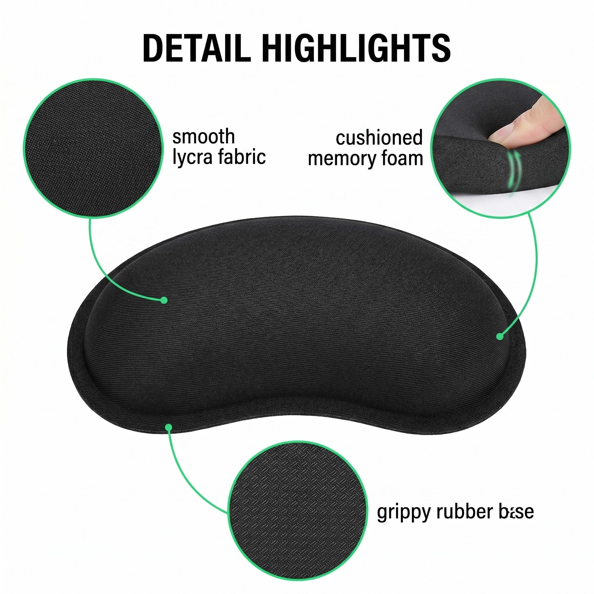 Poggia Polsi per Mouse Memory Foam Ergonomico Nero
