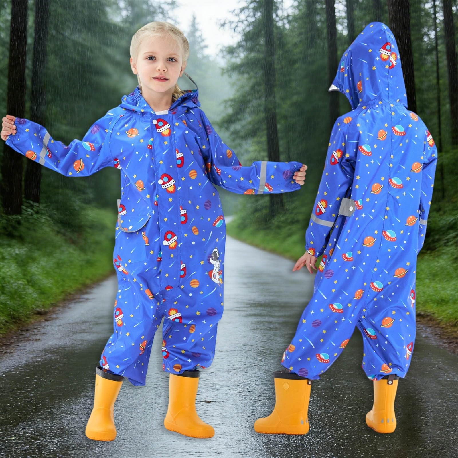 Generico Giacca Da Pioggia Bambino,Poncho Antipioggia Per Bambini Con Inserti Riflettenti Ideale Per Il Gioco All'Aperto Di Bambini E Bambine