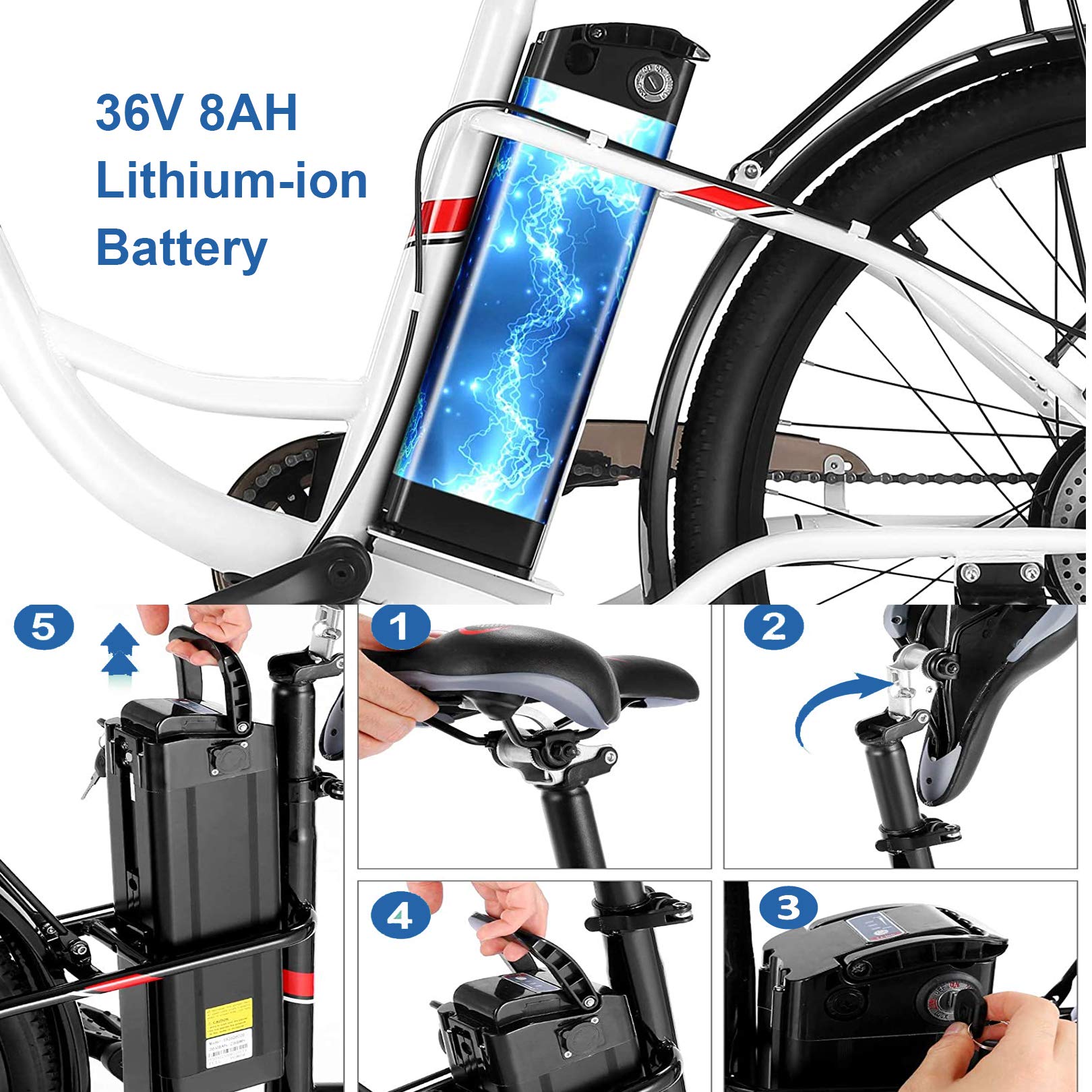 VIVI Electric Bike, 26" Electric Cruiser Bike, 350W Ebike with Removable 36V Lithiumion Battery