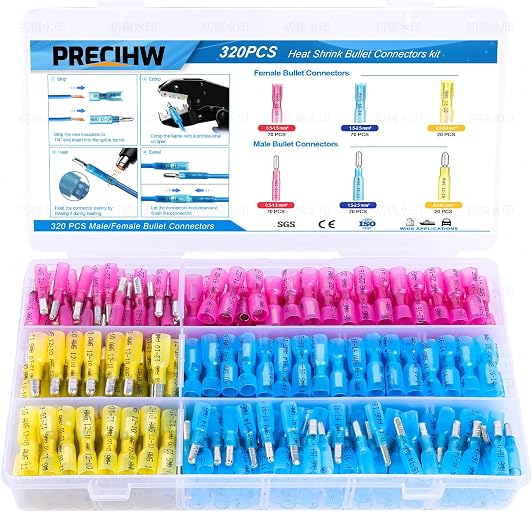 320PCS Heat Shrink Bullet Connectors kit, Male & Female Bullet Terminals, Insulated Waterproof Wire Connectors, Marine Grade Electrical Connectors