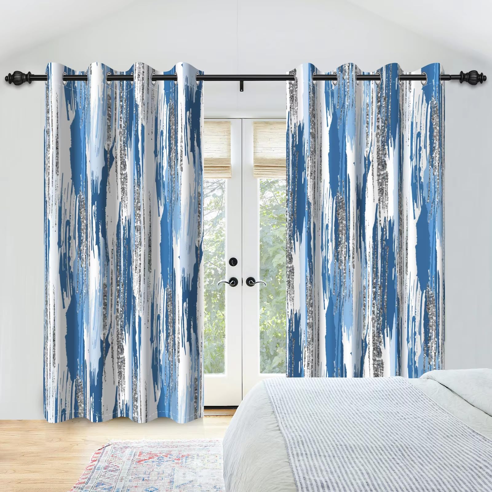 Cortinas opacas de poliester decorativas con degradado de tinta para dormitorio
