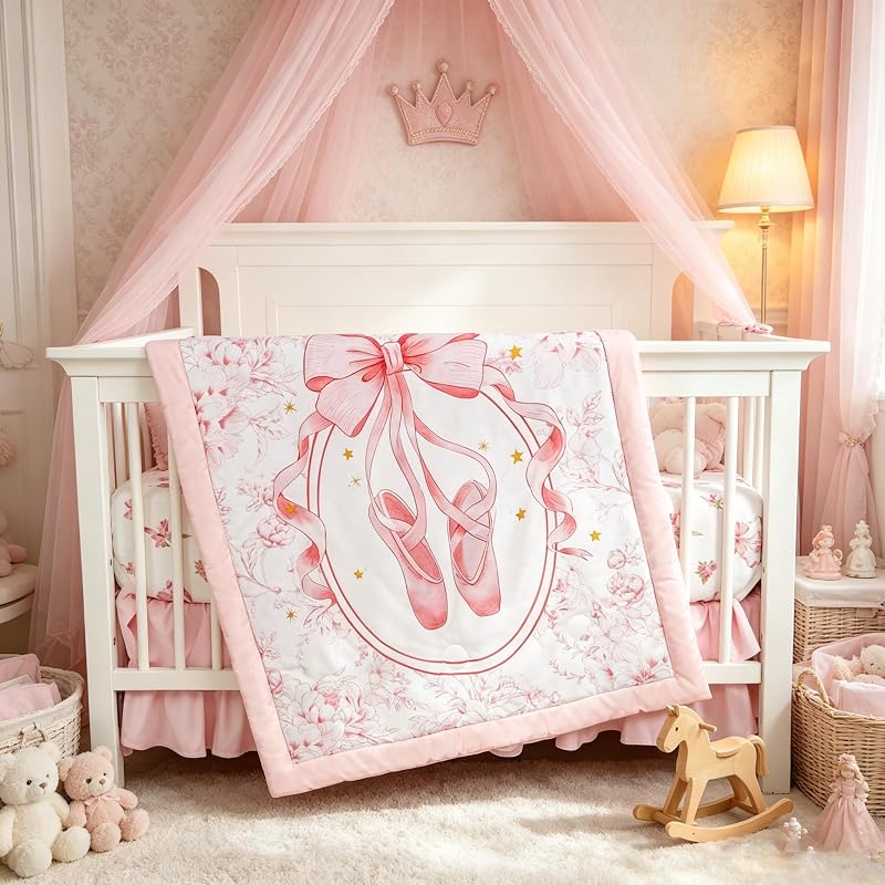 Juego de ropa de cama para cuna de 4 piezas para niñas y niños, juego de cama para cuna para recién nacidos y bebés, juego de cama neutral para guardería que incluye edredón, sábana ajustable, pollera para cuna y apilador de pañales