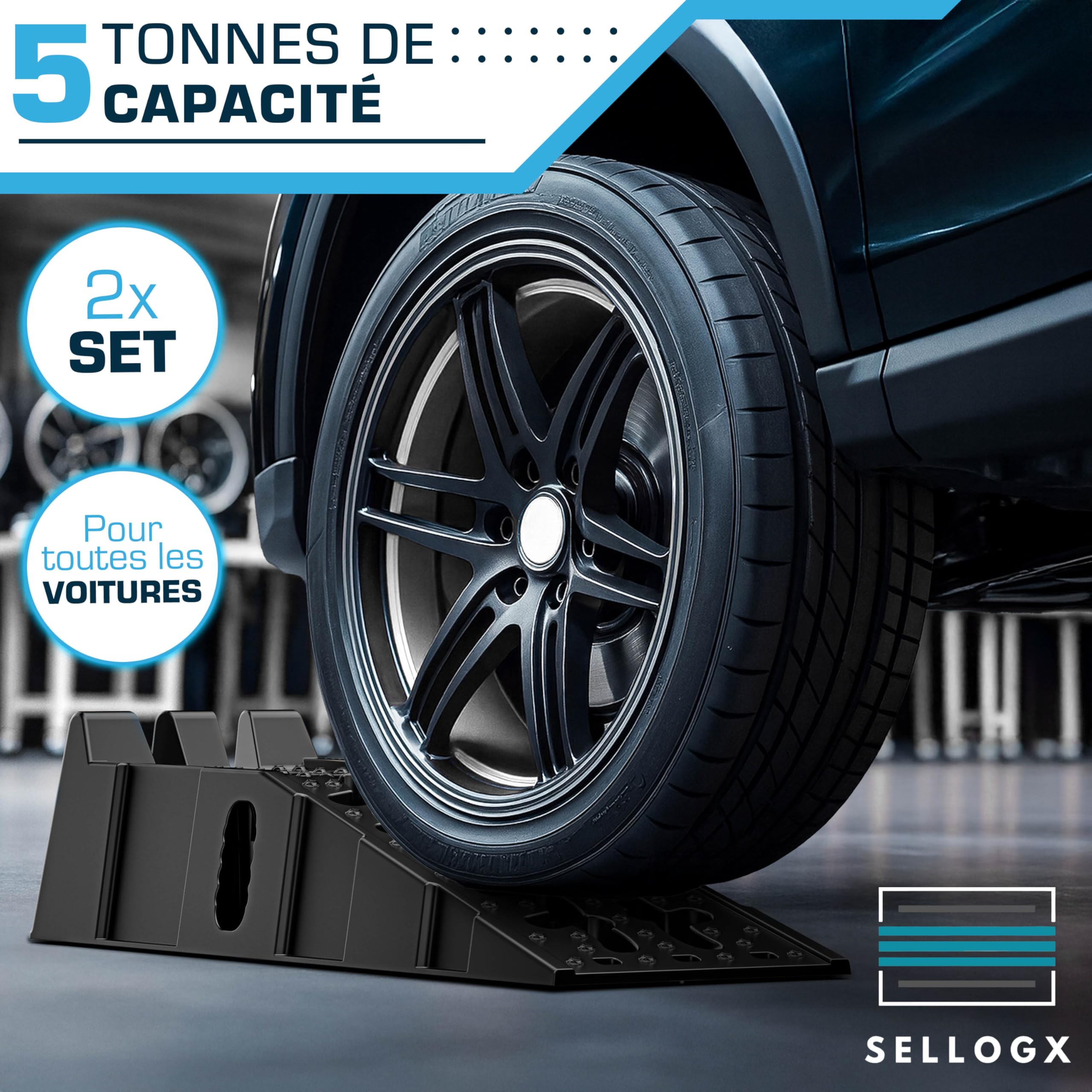 Lot de 2 Rampe de Levage Voiture 5 Tonnes – Rampes d'Accès Antidérapantes pour Vidange et Entretien – Elévateur de Voiture Robuste pour Garage, Atelier, Camping-Car et Remorque