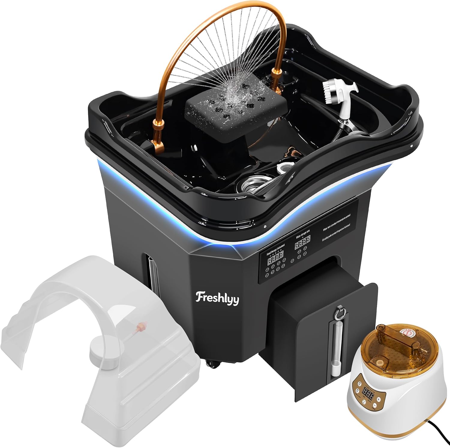 Freshlyy Head Spa Equipment with 60L Water Tank & 30L Waste Bucket, Water Circulation, Warm Steam & Portable Shampoo Basin for Salon and Home Hair Scalp Care