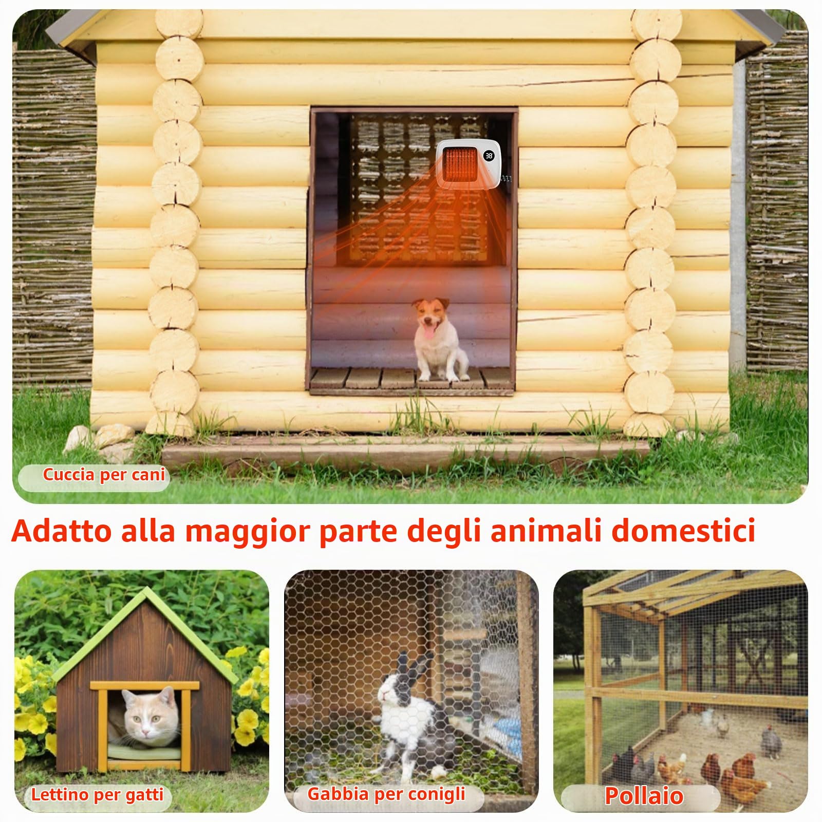 PAKESI Scaldino per Animali Domestici, riscaldatore termostatico per cucce, scaldino per Cani Montato a Parete, a Basso Rumore, con Cavo antimorso