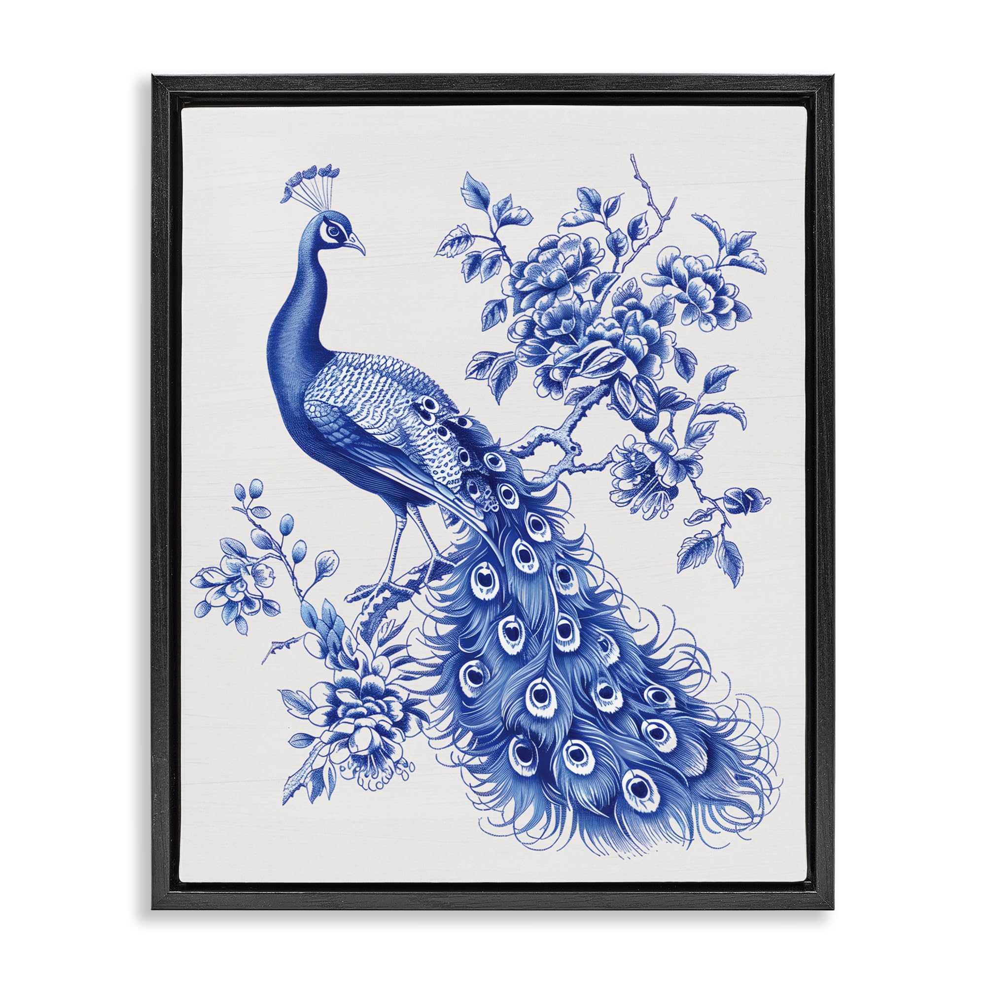 Vintage Peacock Toile Style, 16 x 20 Inch Canvas in Floater Frame