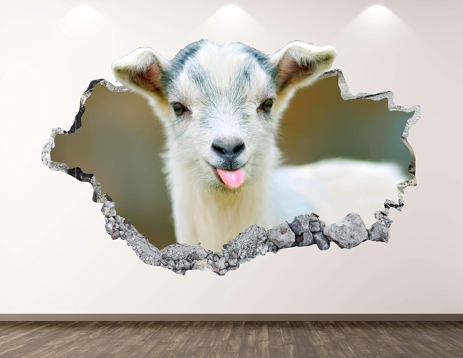West Mountain Baby Goat Wall Decal Art Decor 3D Smashed Animal Sticker Poster Kids Room Mural Custom Gift BL259 (30" W x 18" H)