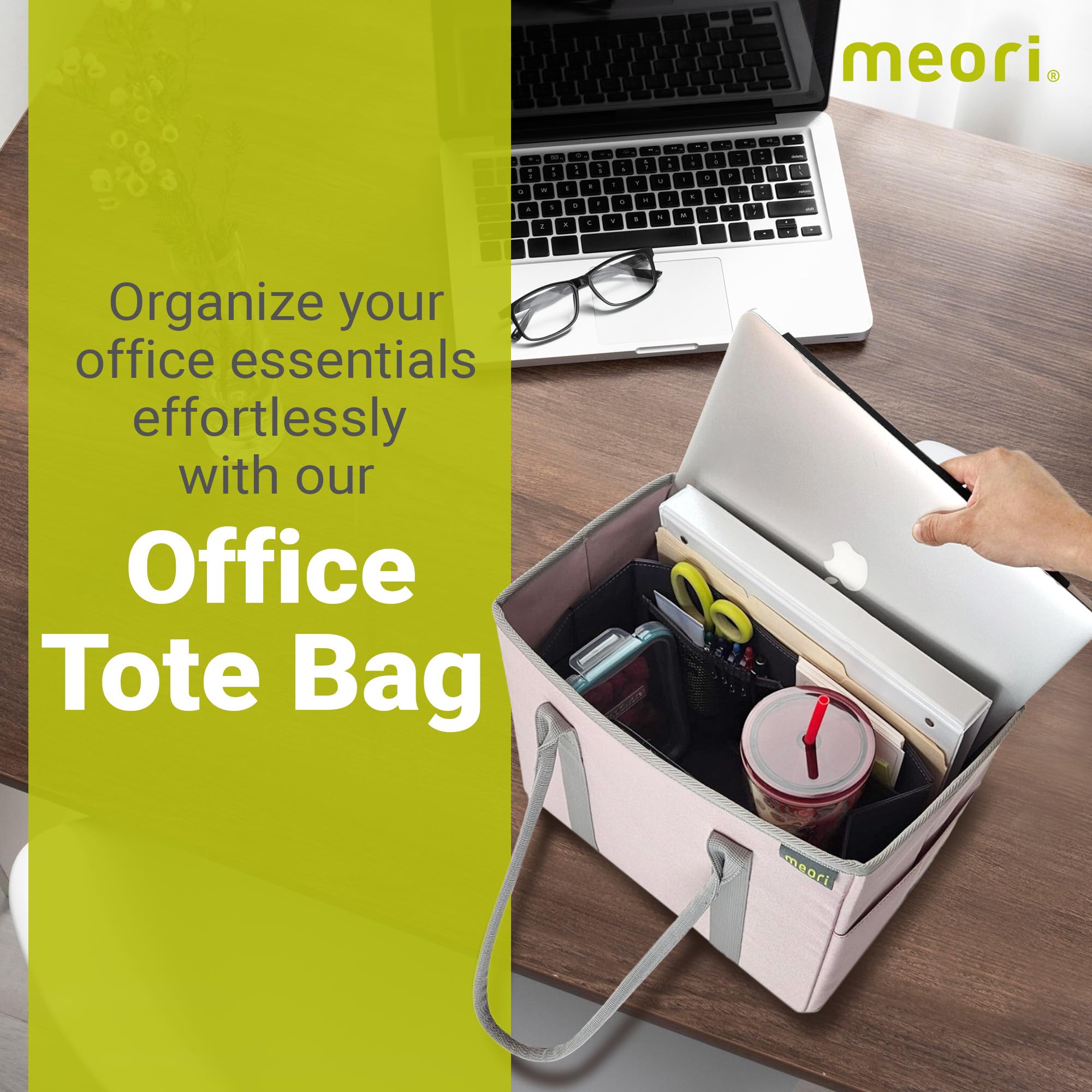 meori Office Organizer Tote Laptop Bag Carry Essentials Plus Personal Items Stands Upright 3 Handy Pockets (Dream Rose)