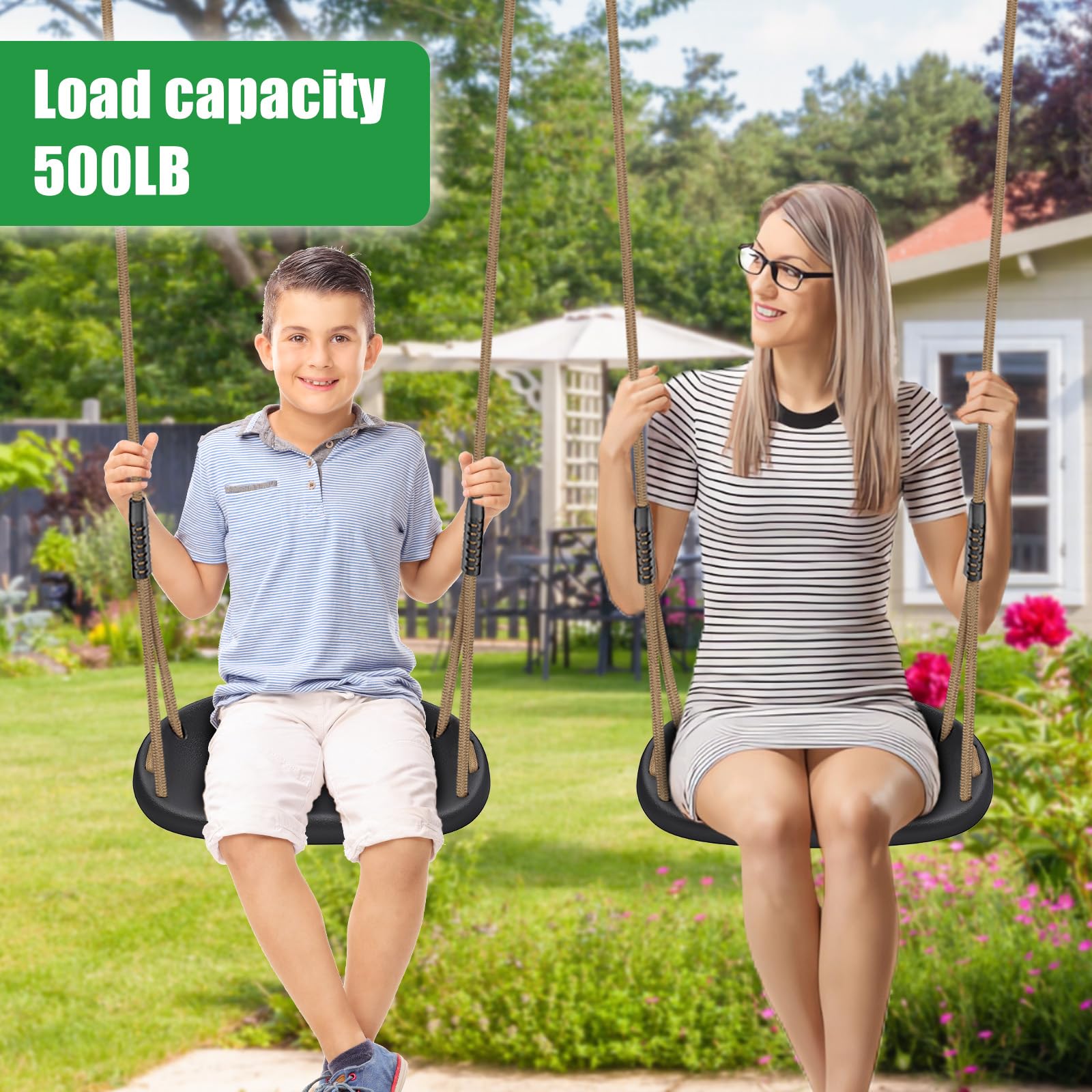 2 Pack 500LB Capacity Heavy Duty Swing Seat with Wider Swing Board & Height Adjustable Rope from 50 to 80 inch Swings Set Swings for Playground Backyard Patio Garden Black