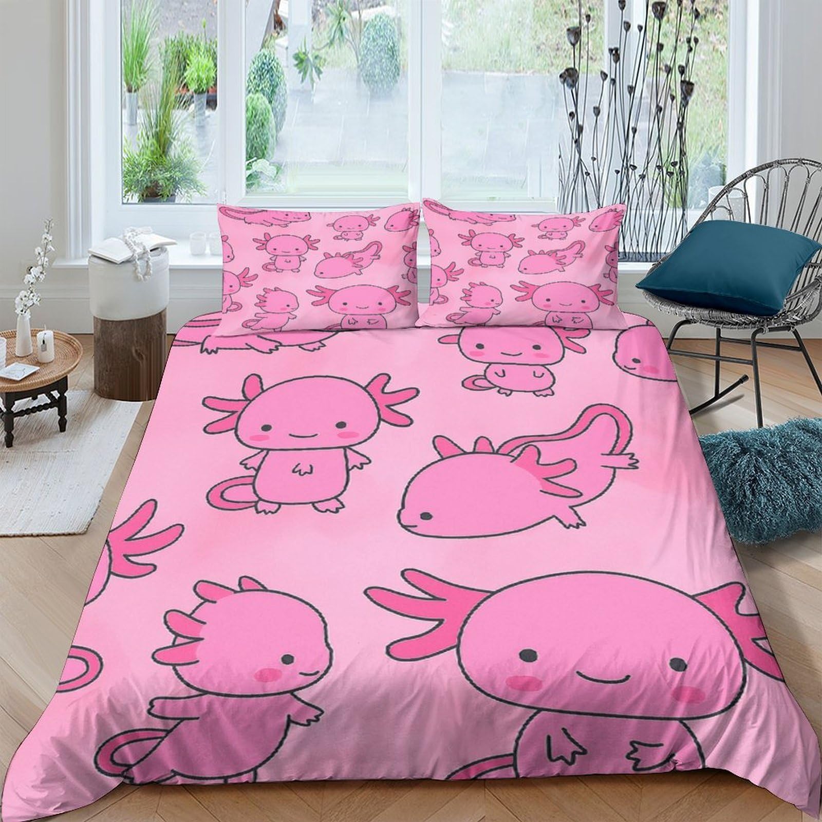 Ctjqhvkz Style-10 3D Printed Pink Axolotl Fitted Sheet Microfiber Soft Cute Salamander Bed Cover For Bedroom Dorm Mattress Protection Decor Single（135X200cm）