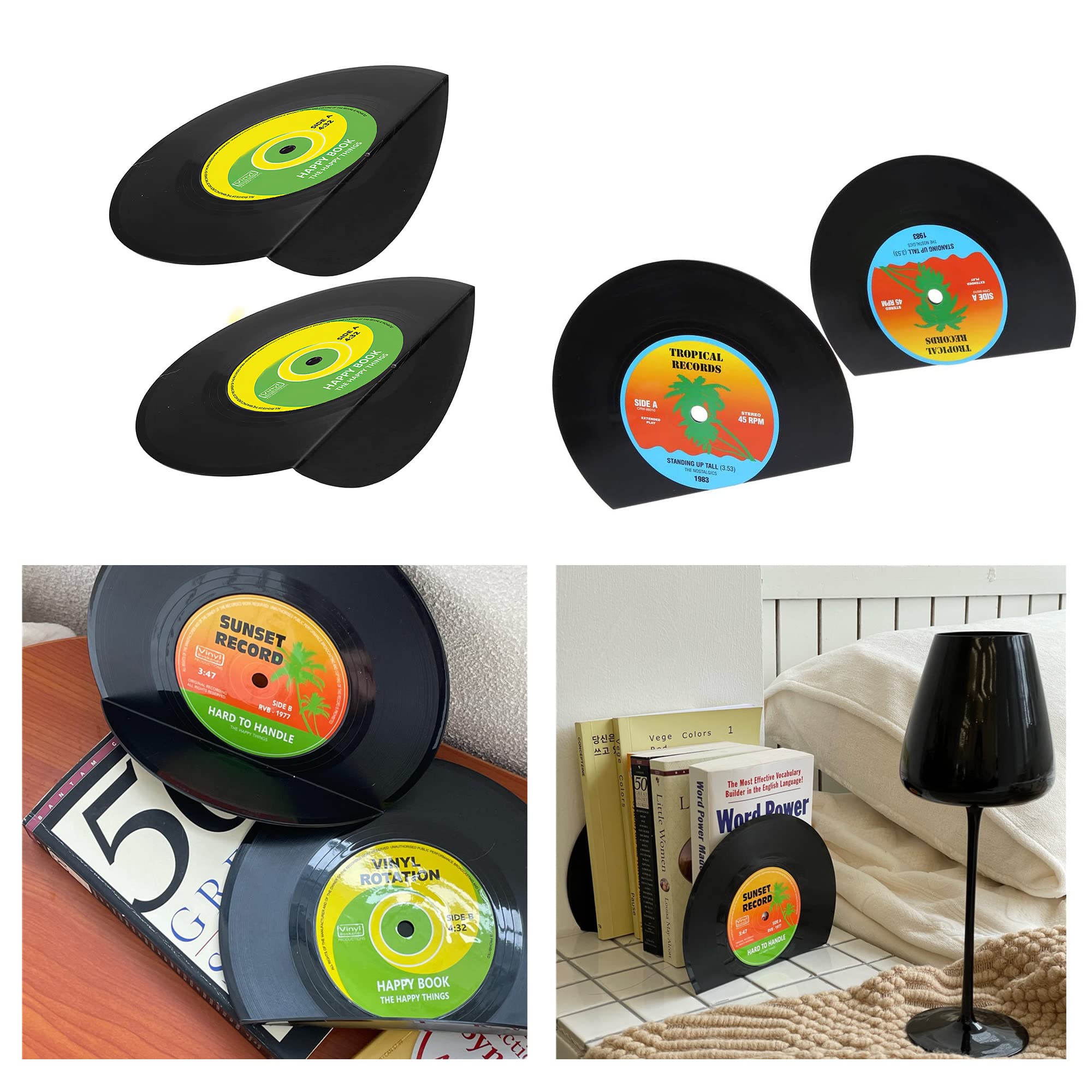 Fermalibri A Forma Di CD Vintage - 2 Pezzi, Nero, Per Libreria, Ufficio O Casa