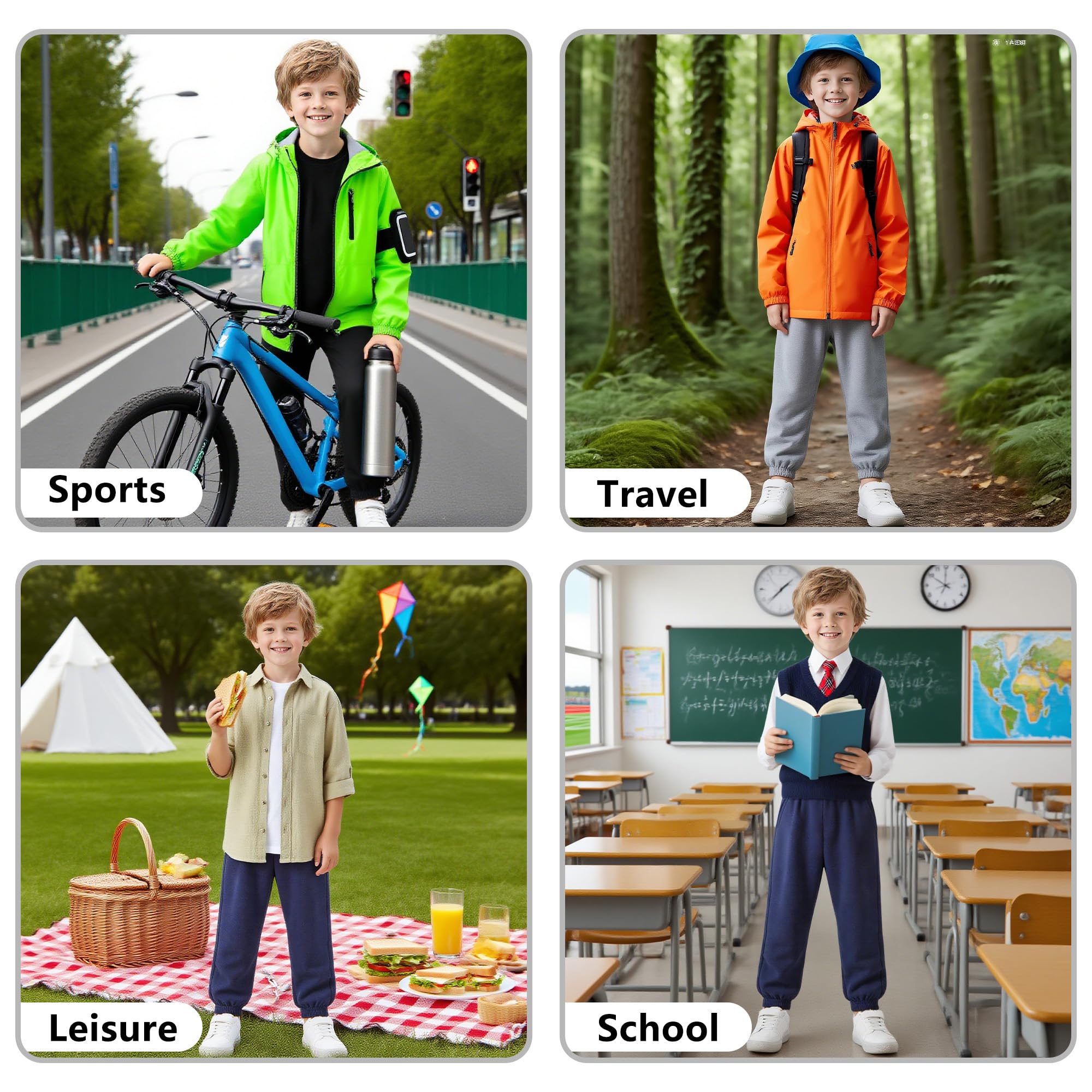 Pantaloni da Jogging Bambino Ragazzi Cotone Morbido Vita Elastica Coulisse Regolabile Tasche Sportivi 4-12 Anni