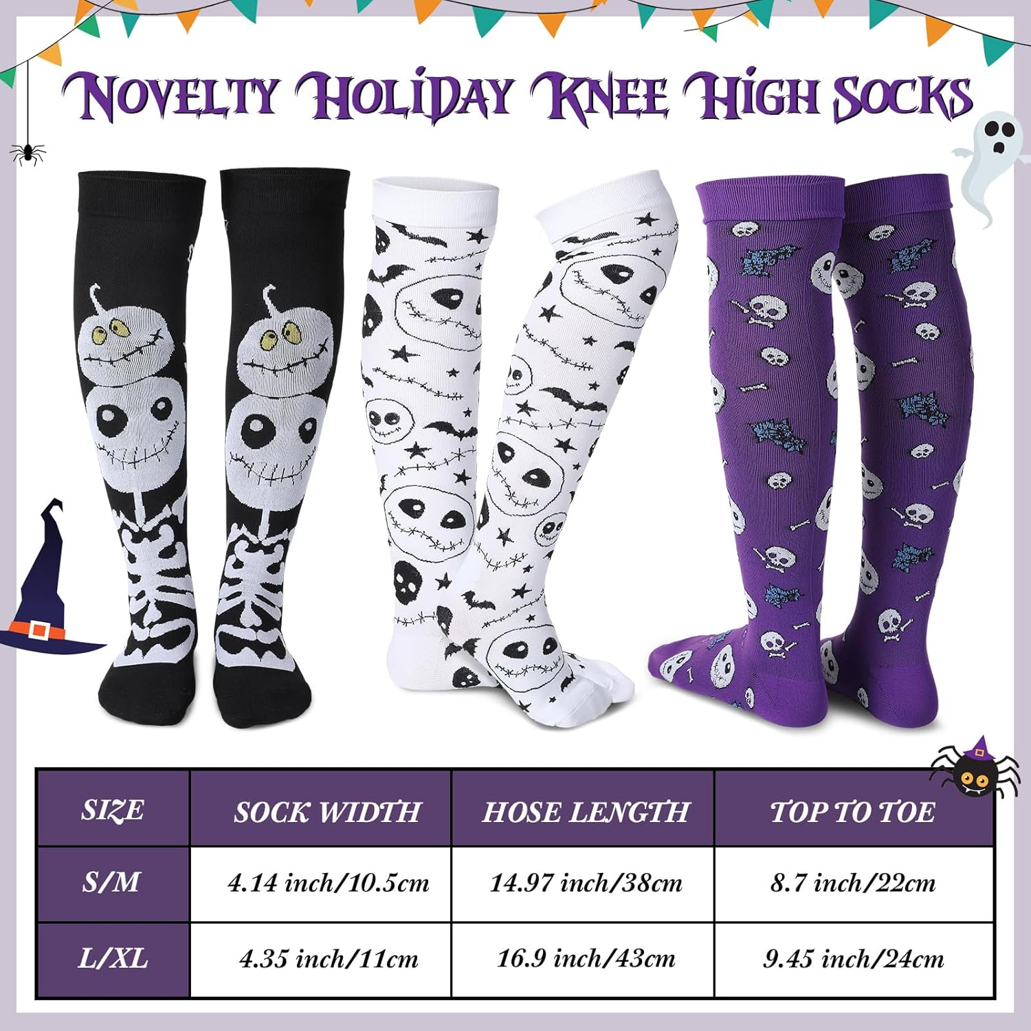 Cindeer 3 Pairs Skull Skeleton Knee High Socks Christmas Horror Socks for Women Men - Image 5