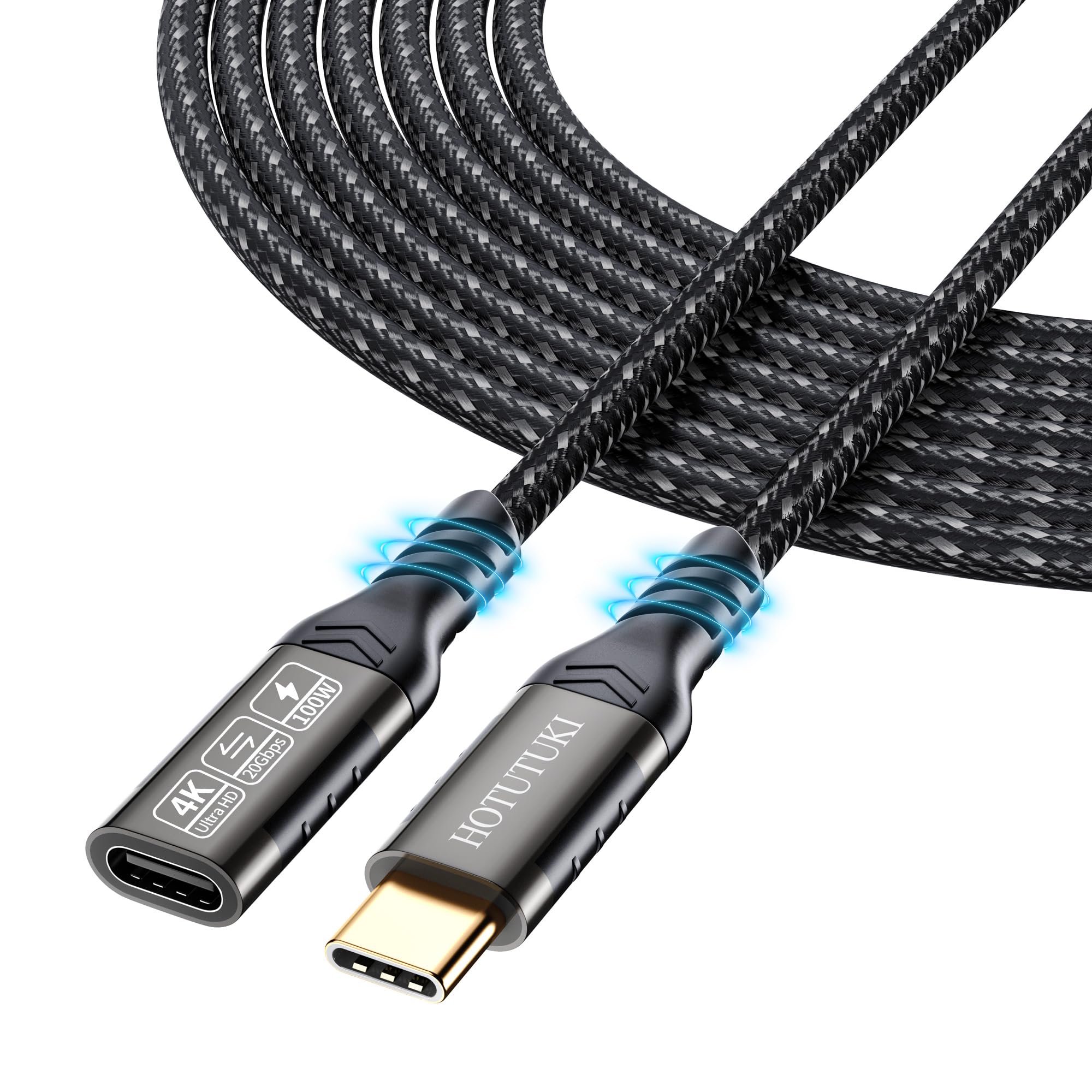 20Gbps USB-C Verlängerung 5m, Typ-C Stecker zu Buchse Extender Kabel, Ultra HD 4K@60Hz, 100W Laden, 20Gbps Datenübertragung