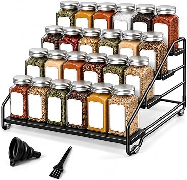 4 Tier Spice Rack Organizer for Cabinet, Foldable Kitchen Cruet Stands