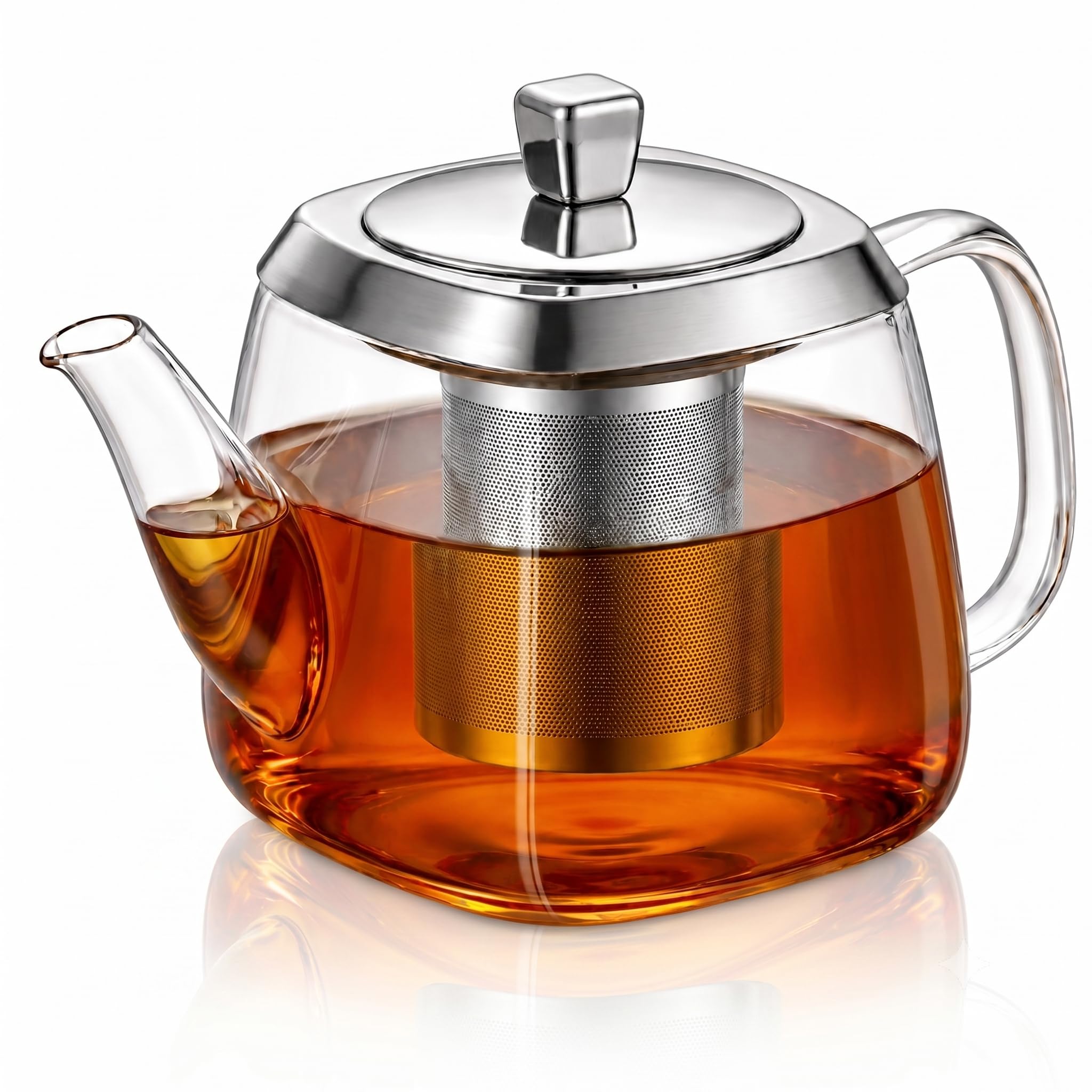 Glass Teapot with Infuser 1300ml – Large Borosilicate Tea Pot with Removable Stainless Steel Strainer for Loose Leaf Tea, Blooming Tea & Tea Bags – Stovetop Safe for Daily Brewing & Afternoon Tea