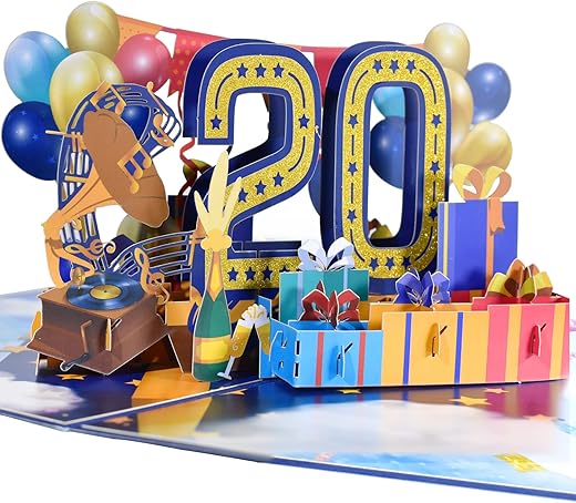 GREETING ART 20th Birthday Pop Up Card, 20th Anniversary Card,Happy 20th Birthday Card with Note and Envelope,20th Birthday Cards for Son,…