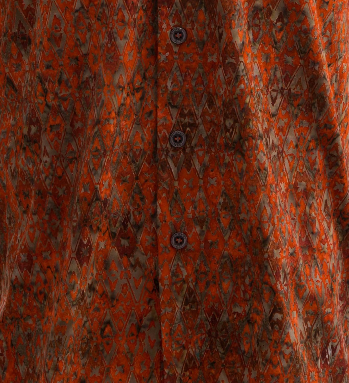 Johari West Fire Diamonds Tropical Hawaiian Cotton Batik Shirt - Image 5