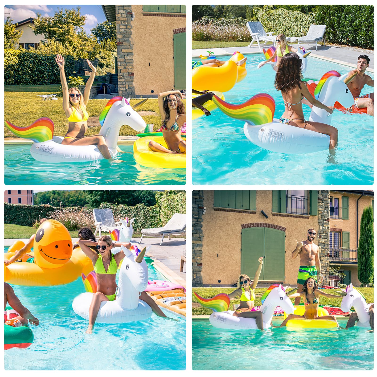 190x92cm Einhorn Schwimmring Erwachsene, Schwimmreifen Einhorn aufblasbare mit Glitzer, Schwimmtier Groß, aufblasbarer Pool Ring, Schwimmring Wasserspielzeug für Pool Party Sommer Strand