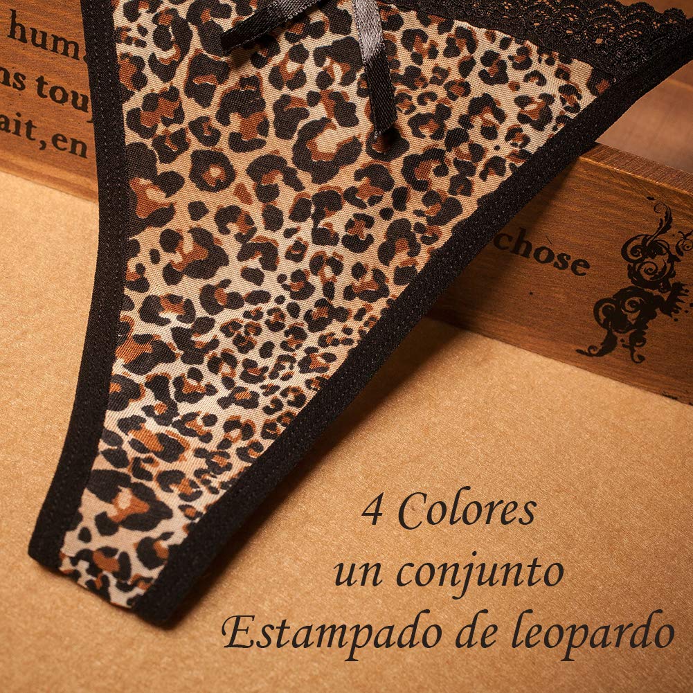 VicSec 4 Pack Braguitas Sexy Encaje Fina Tanga Suave G-String Lencería Interior Espalda Decora Corazon Talla Única