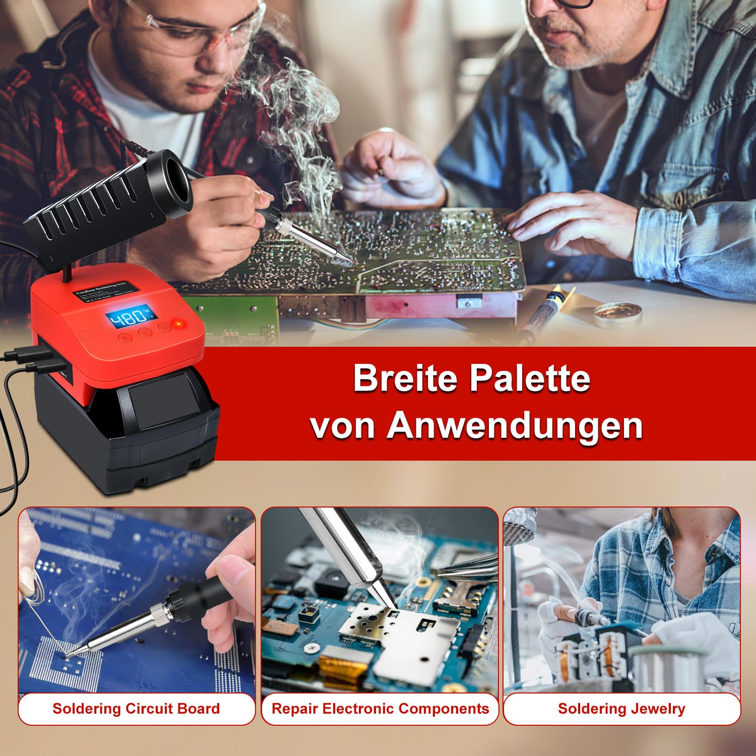 Saldatore senza fili per batteria Makita 18 V, riscaldamento rapido, stazione di saldatura elettrica digitale LCD con porte di ricarica USB e tipo C, per gli appassionati di fai da te