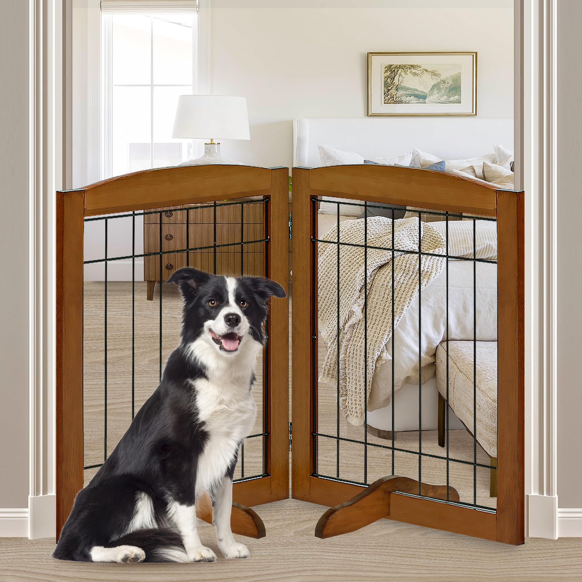 LZRS 2-Panel Freestanding Wooden Dog Gate