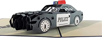 iGifts And Cards Police Car 3D Pop-Up Greeting Card, 6" x 6" Thoughtful Gift for Cops, First Responders, Law Enforcement Officers, Academy Graduation, Retirement Celebration Surprise with Envelope