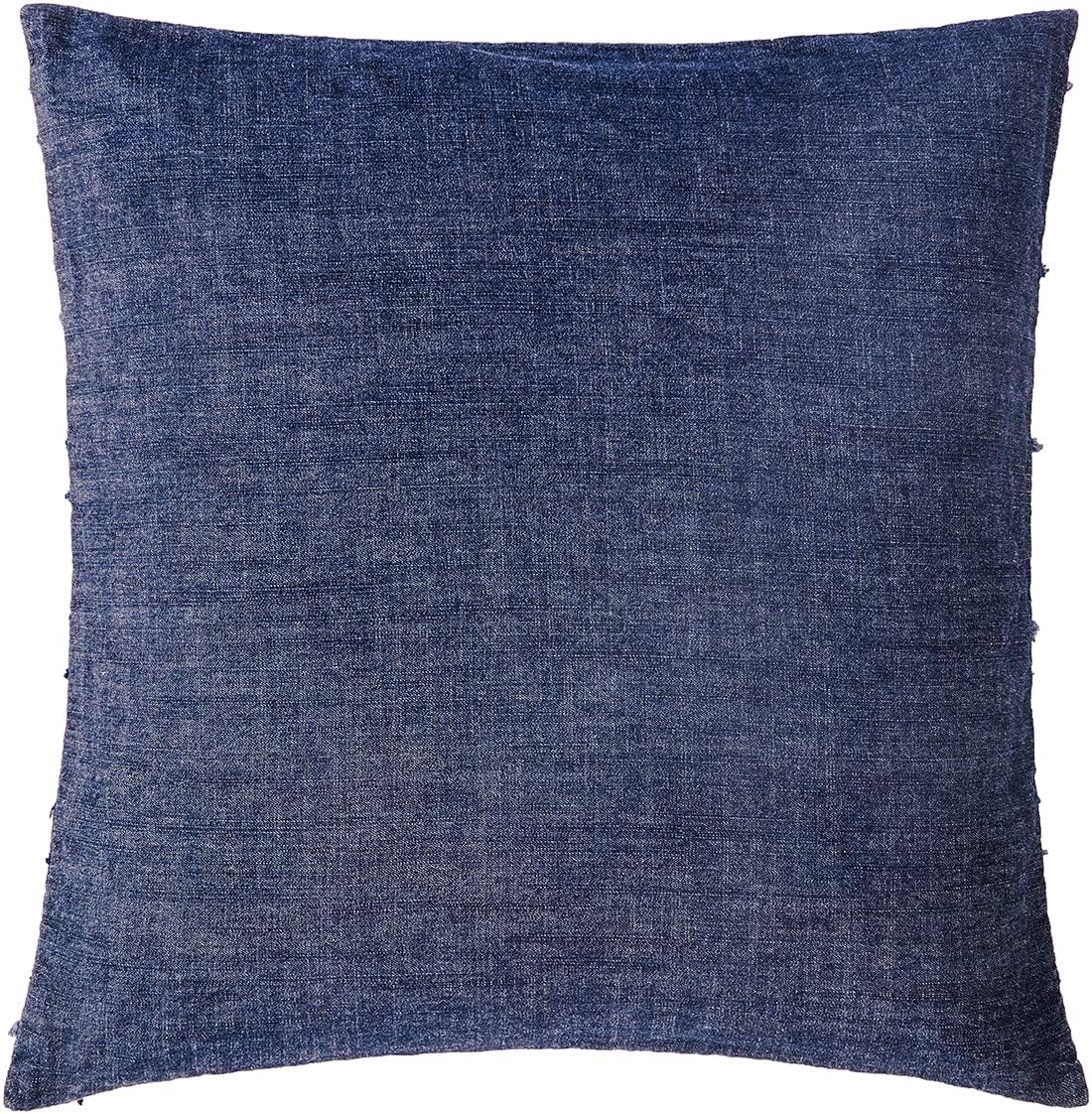 ELEGANT LIFE HOME 100% Cotton Washed Denim Decorative Throw Pillow Covers Pack of 2 Dark Blue Cushion Covers Set Soft Square Appliqued Pillow Case Shell for Car Sofa Bedroom (18'' x 18'', 2 PCS)