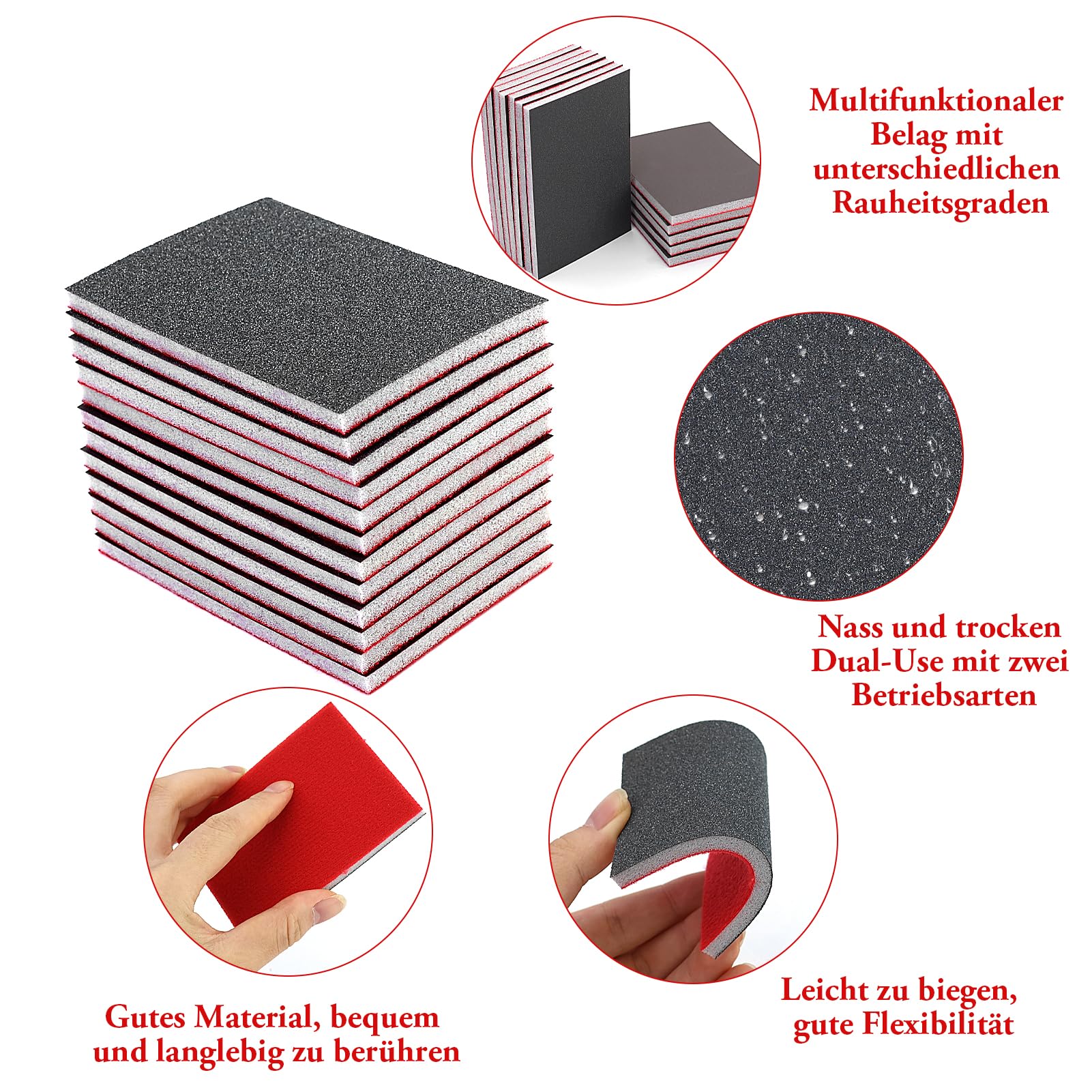 26 Pezzi Rosso Spugne Abrasive a grana,Blocco abrasivo a umido e a secco P180-P4000 Grana, Lavabili e Riutilizzabili Spugne,Flessibile Morbida Sabbia Blocco,per Cartongesso