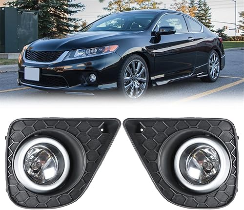 Silscvtt Juego de 2 luces antiniebla de repuesto para Honda Accord Coupé 2013-2015 lente transparente con bombillas y biseles, luz antiniebla de