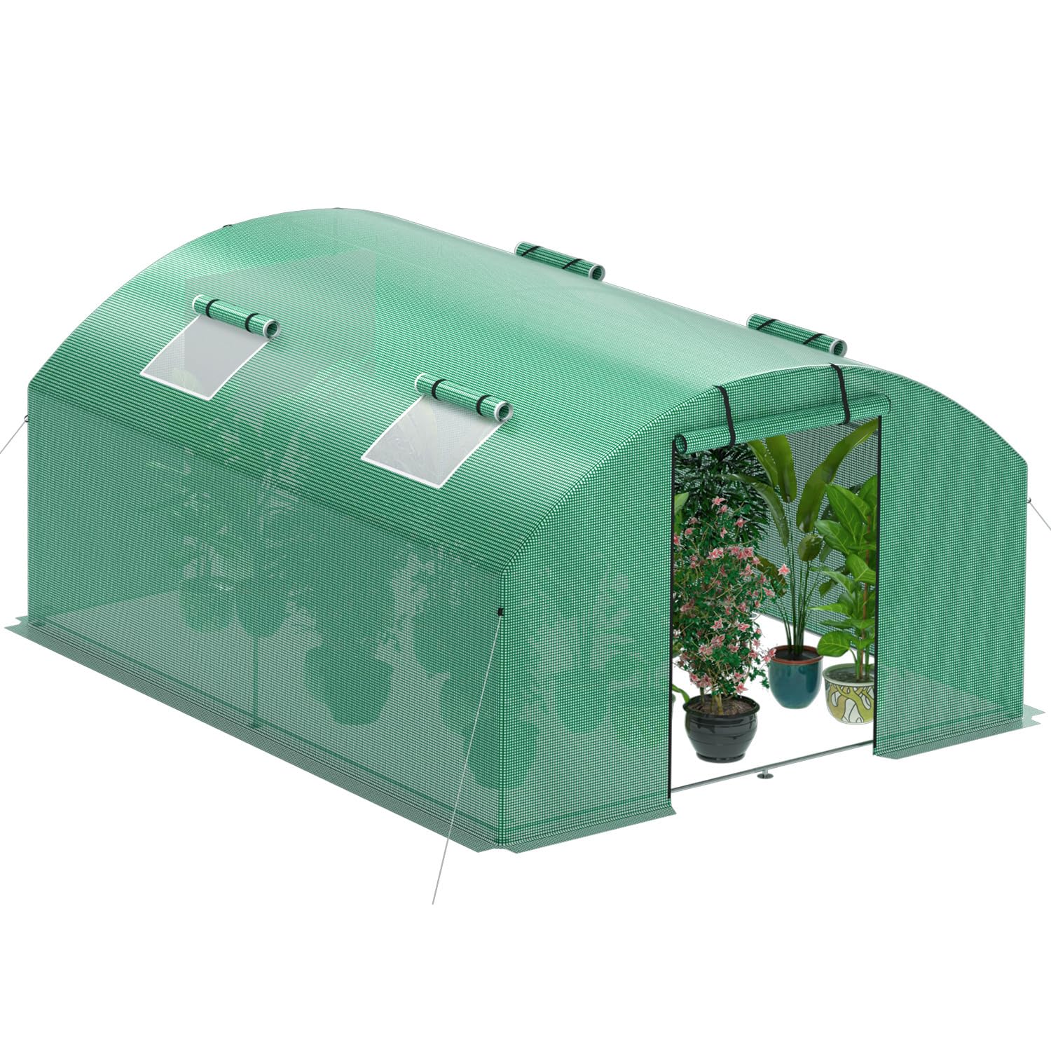 300 x 400 x 200 cm, szklarnia foliowa, odporna na warunki zimowe ze stalową ramą 25 mm, 140 g/m² PE UV50+, 4 okna i 2 drzwi, domek na pomidory z kotwami gruntowymi i linami napinającymi