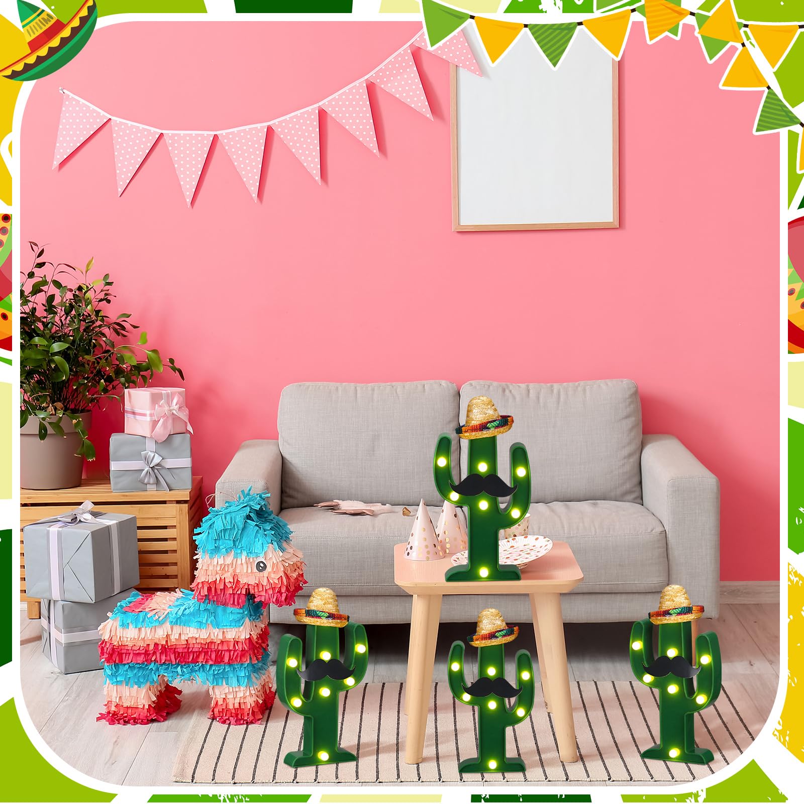 Fiesta Mexican Party Decoration LED Cactus Light with Mini