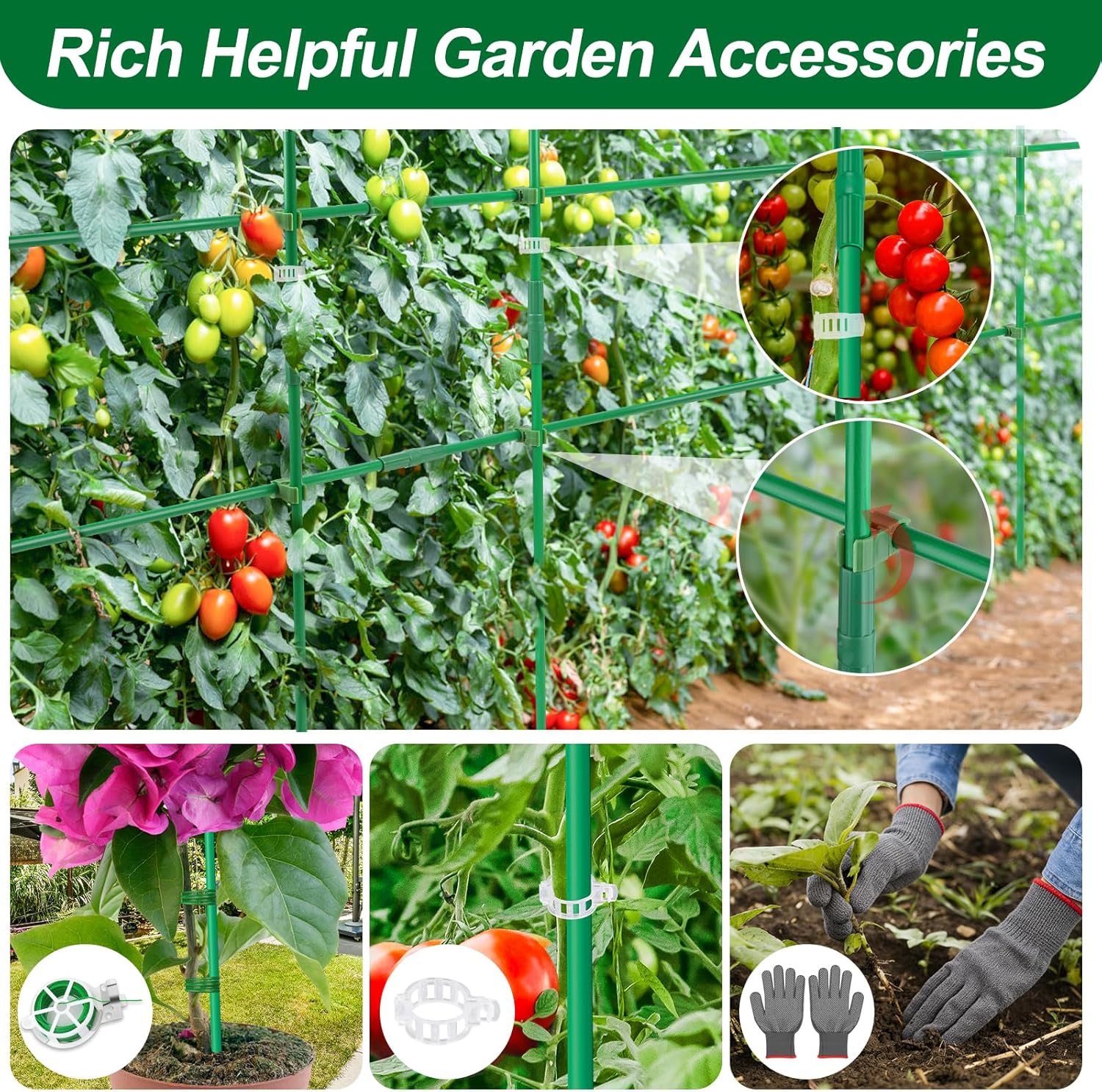 310PCS Garden Stakes Set with 100PCS 16 Inch Fiberglass Plant Sticks and Stake Arms, DIY 4ft 5ft 6ft 7ft 8ft Tomato Stakes, Garden Stakes for Vegetables, Tomato Pepper, Indoor Outdoor Plants