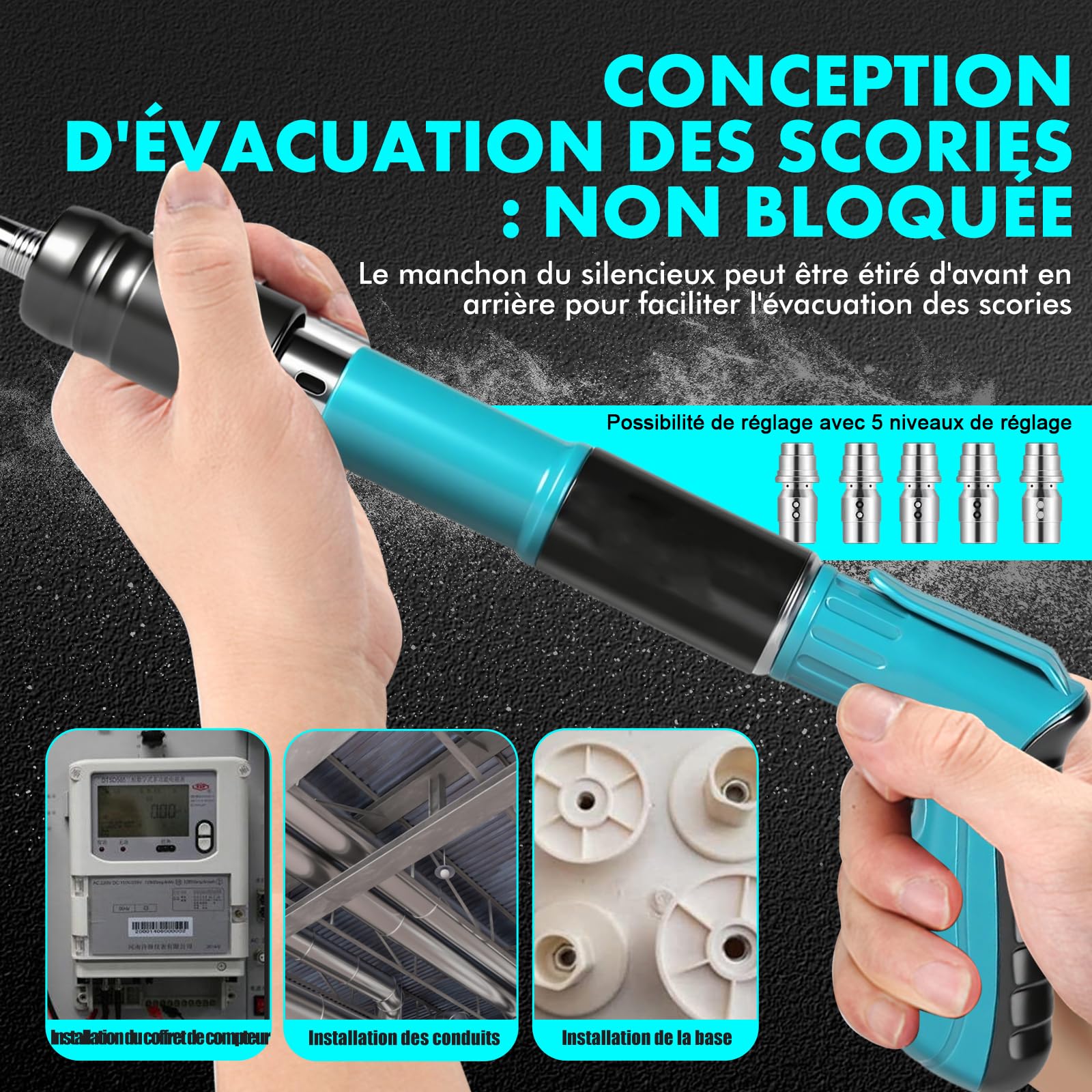 Mini Pistolet à Ongles Portable, Pistolet à Clous Manuel avec 5 Niveaux de Puissance, Cloueuse Pneumatique Silencieuse, Cloueur Beton électriques Nail Gun, pour Béton, Plafond, Bois, Fixation Murale