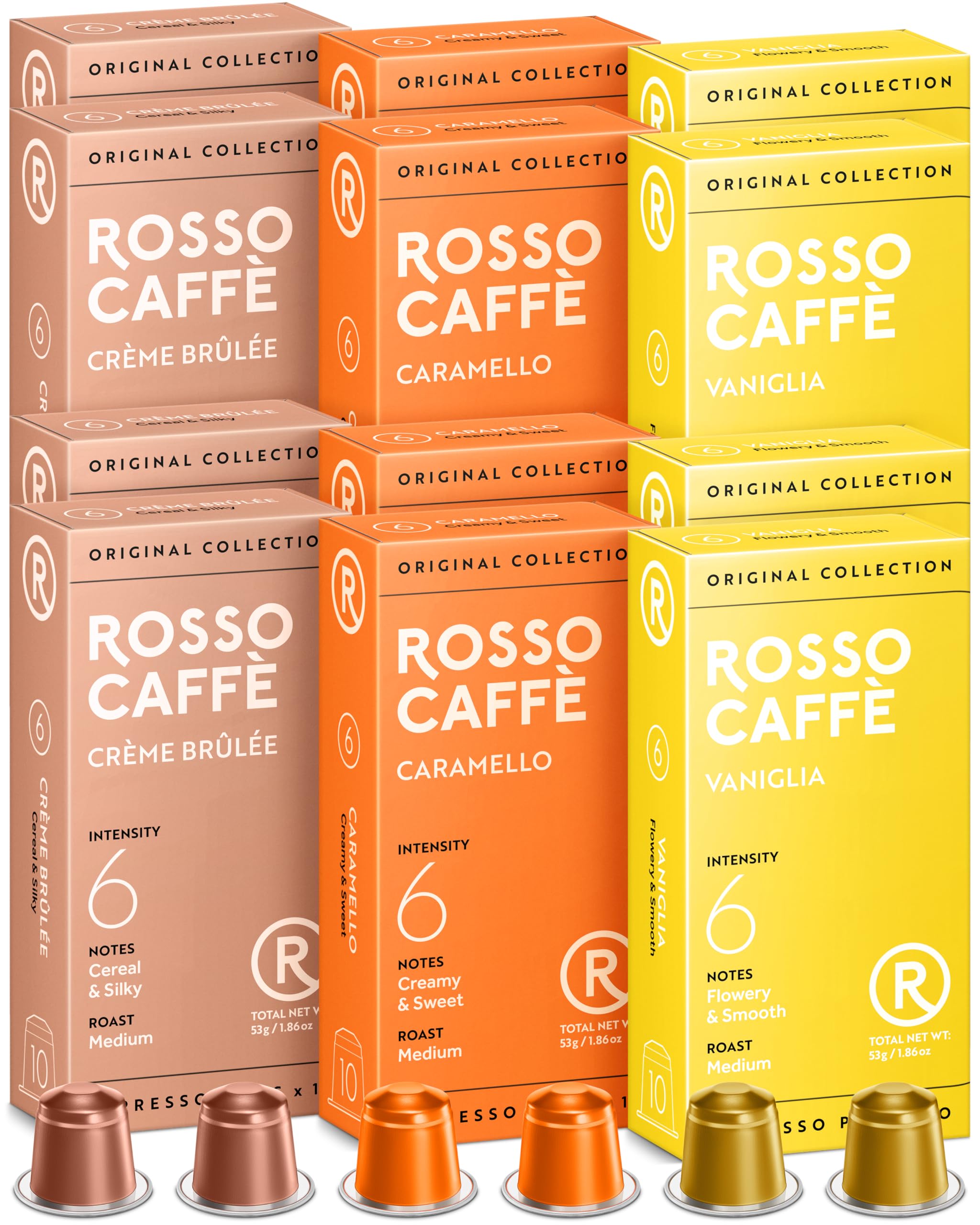 ROSSO CAFFÈ Nespresso Kapseln 120 Stück Aromakaffee, 3 Premium Geschmacksrichtungen Mixpaket, Nespresso kompatible Kaffeekapseln, kompatibel mit Original Kapselmaschinen