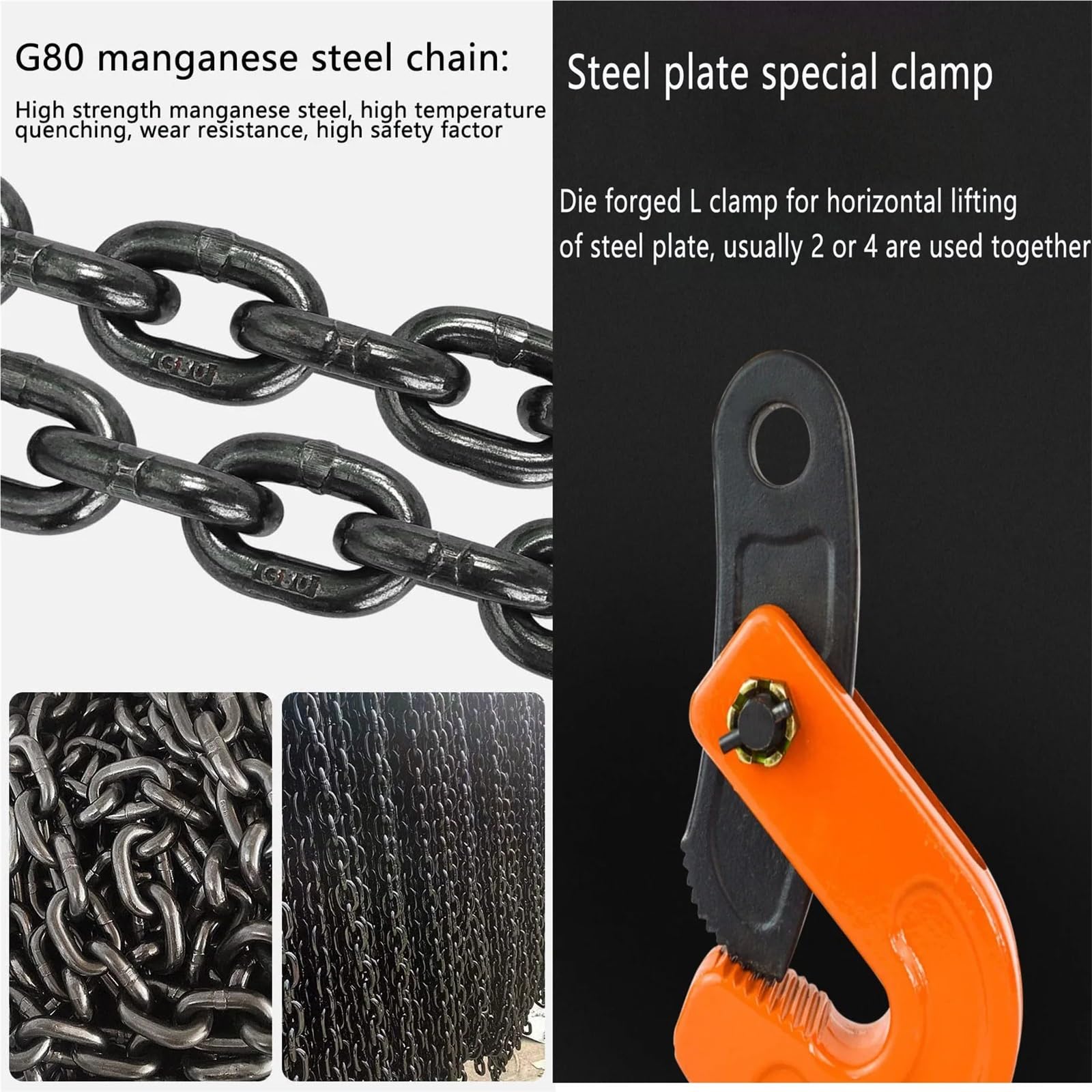 Eslingas de Cadena 8 T/1764 LB con Cadena de Acero al manganeso de Alta Resistencia de 1,5 m para grúa de elevación Industrial Cadenas Elevación