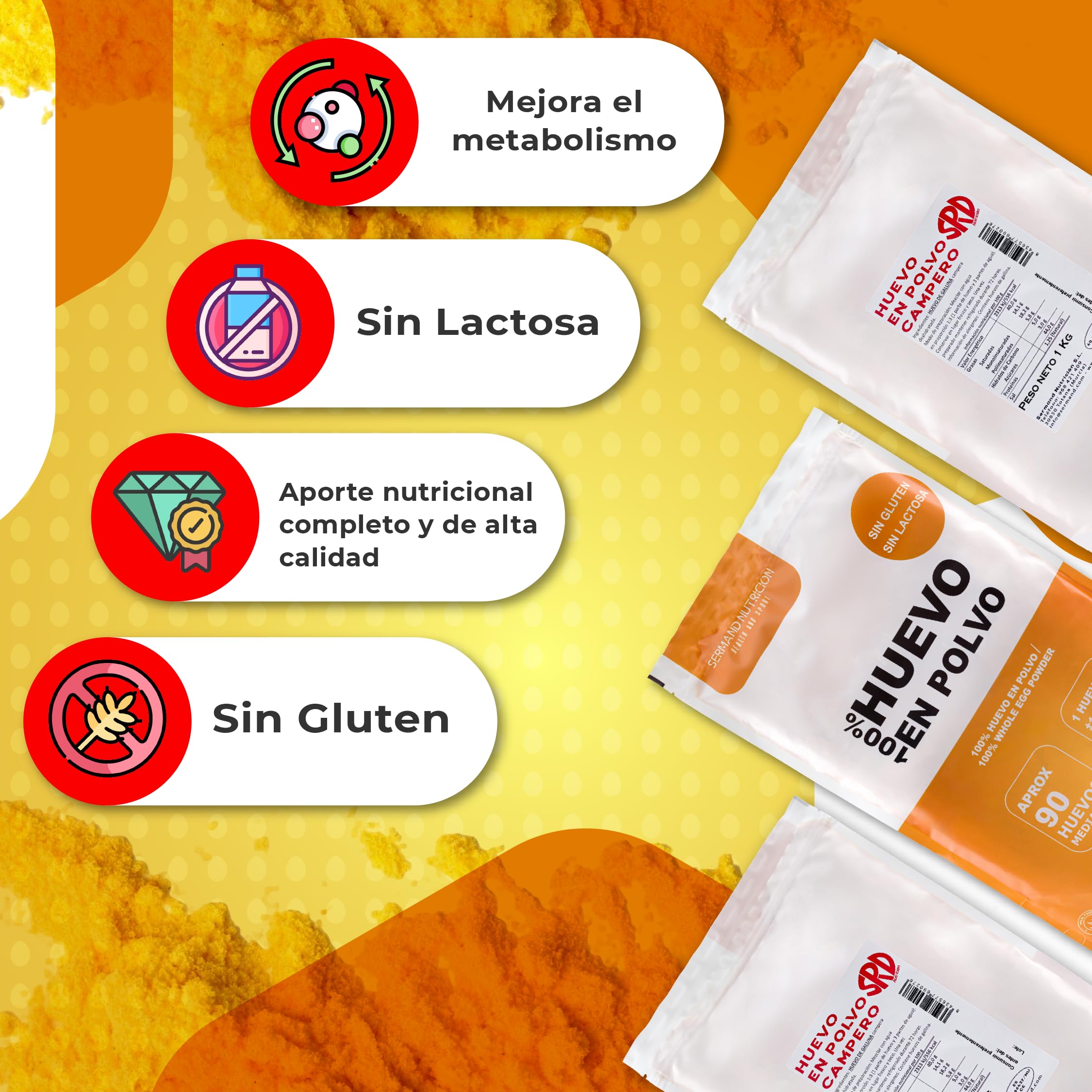 Huevo en Polvo Campero 1kg | Huevos Pasteurizados Sin Gluten | Huevo Deshidratado Sin Aditivos