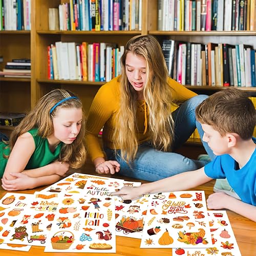 Miniatura 4 de 16 hojas de calcomanías de Acción de Gracias, calcomanías de otoño para niños, hojas de arce de otoño, calcomanías de lindas calcomanías de
