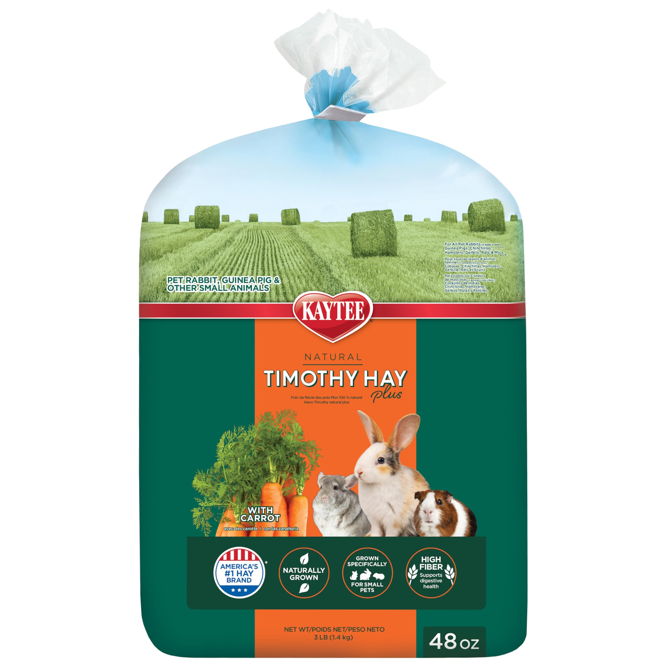 Kaytee Timothy Hay Plus, Carrot, 48-Ounce, Standard Packaging