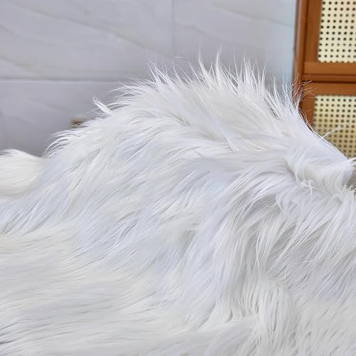 Miniatura 56 de Tiras precortadas de tela de piel sintética lanuda y esponjosa para gnomos, barba, cosplay, decoración enana (blanco, 8 x 60 pulgadas)
