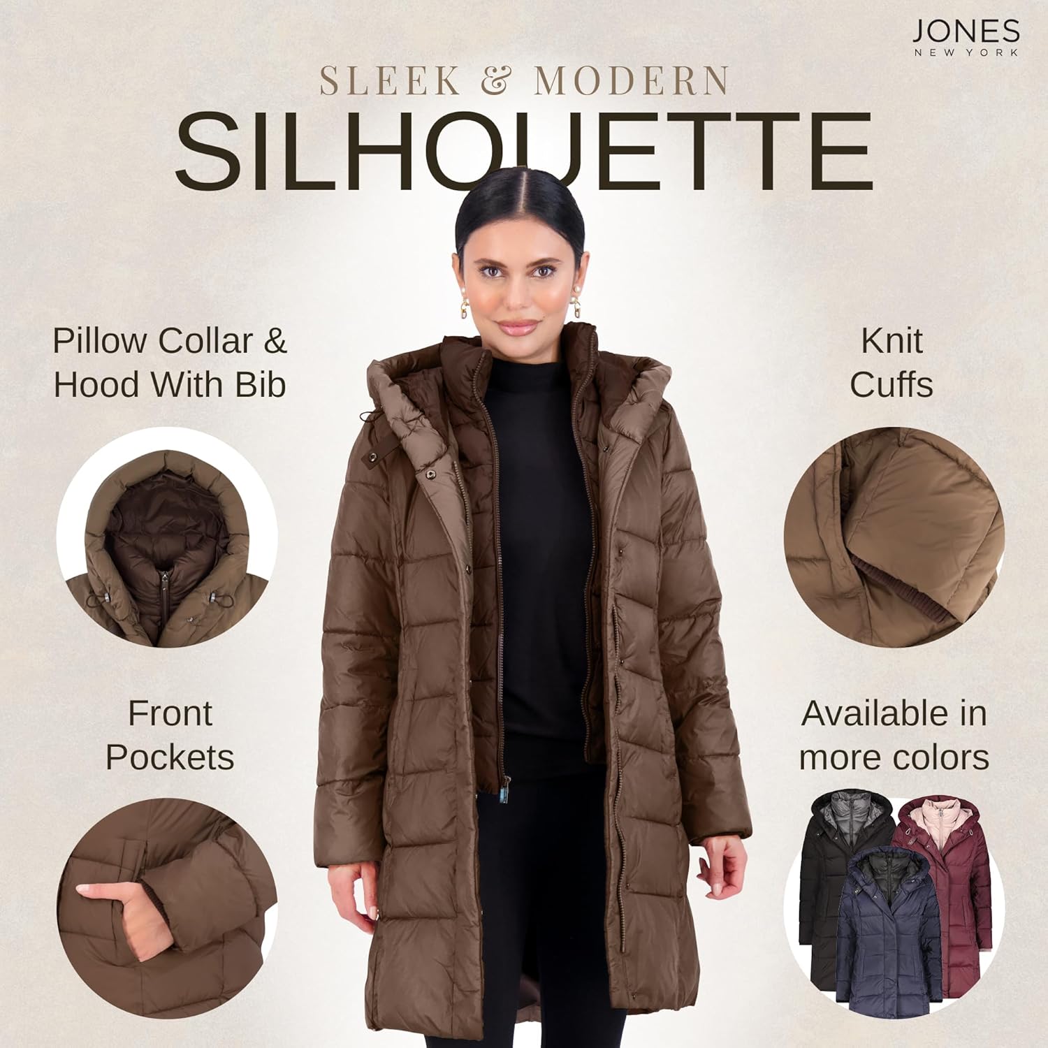 Jones NY Long Puffer Coat Women, Warm Long Coat Women Winter, Women's Coats - Image 2