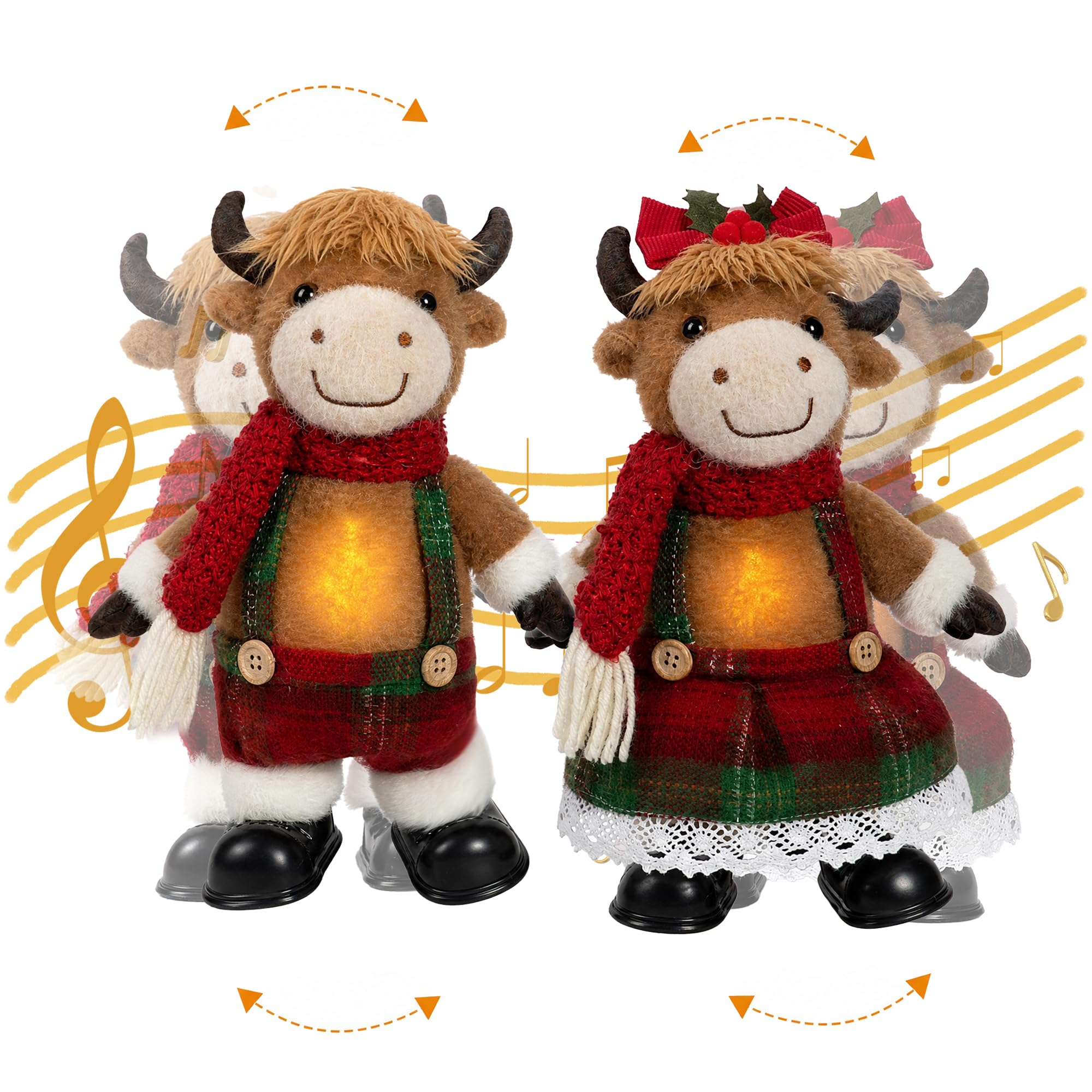 NEROSUN 2 Pack 14” Christmas Highland Cow Animatronics Plush Dolls Dancing