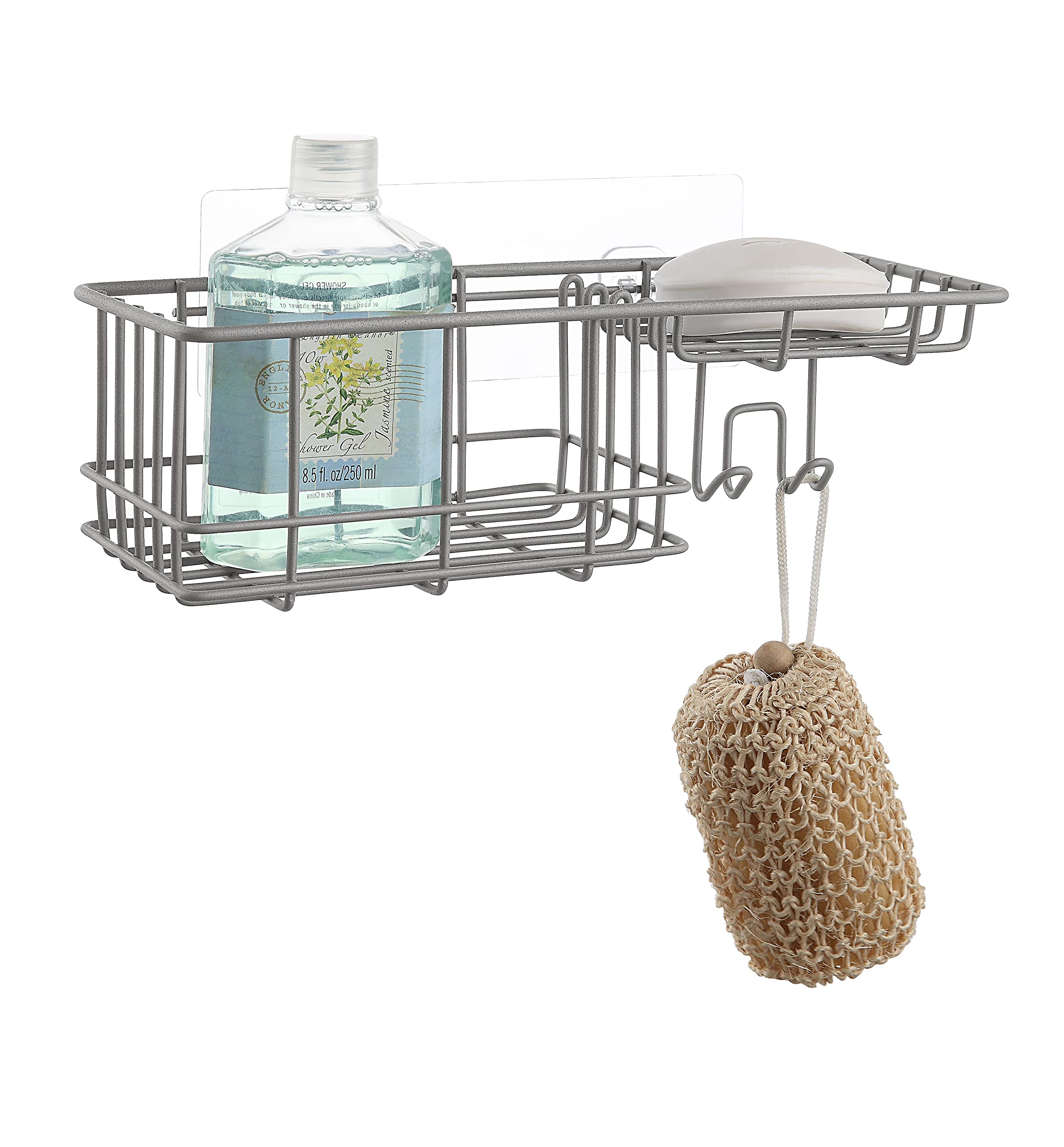 SunnyPoint Classic Wall Mounted Shower Caddy Organizer Basket Shelf With Removable Adhesive Hook. No Drilling Needed (Grey, Standard)
