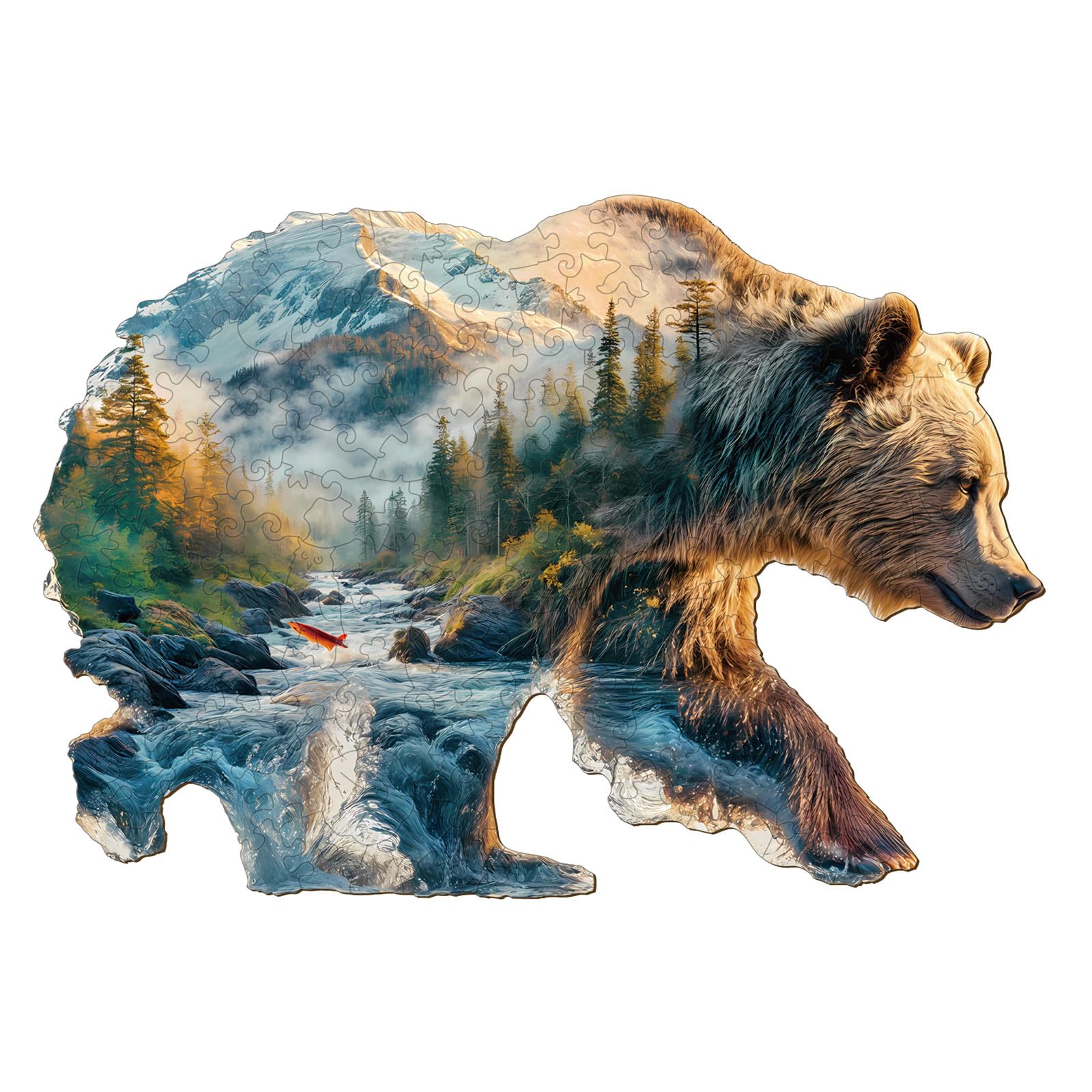 Jigfoxy Nature and Bears Wooden Jigsaw Puzzles for Adults, 190pcs Unique Animal Shape Wood Puzzles, Birthday Gifts for Family Friend with wooden box(13.4 * 9.3in)